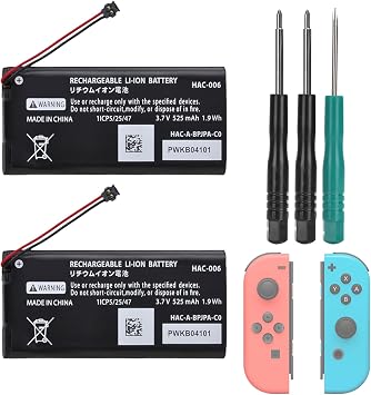 HAC-006 Battery Replacement Compatible with Nintendo Switch HAC-015 HAC-016 Left & Right Joy-Con Controller, 2 Packs Battery Pack for Joy-Con with DIY Repair Tool Kit