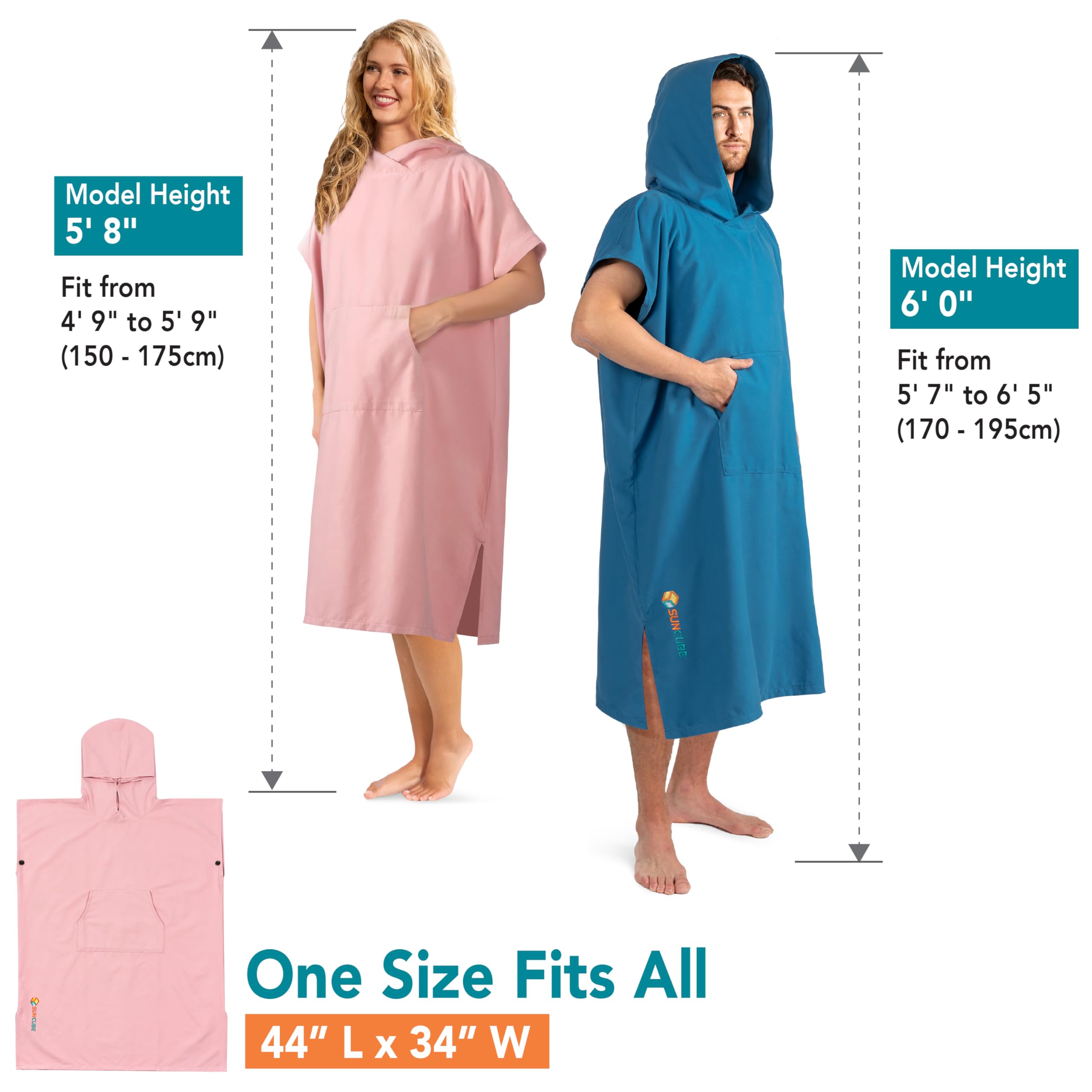 Changing Robe Poncho With Hood - Super Soft Microfiber, Fast Drying, Big Pocket For Beach, Swimming, Camping (Pink, One Size)