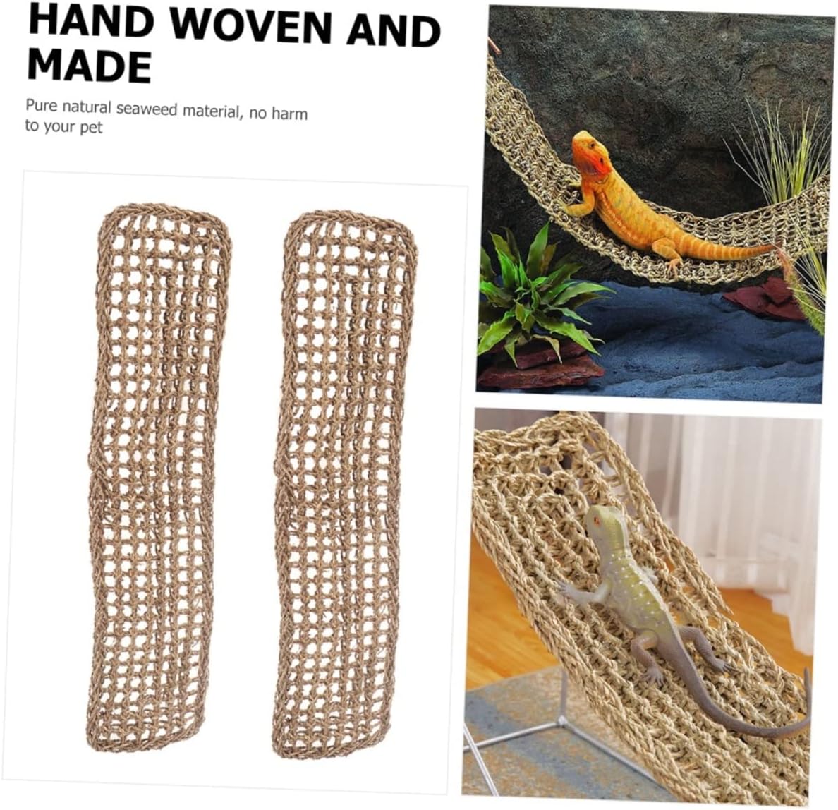 2Pcs Reptile Hammocks for Lizards Seagrass Lounger Pet Hide Hanging Beds for Reptiles and Easy Installation for