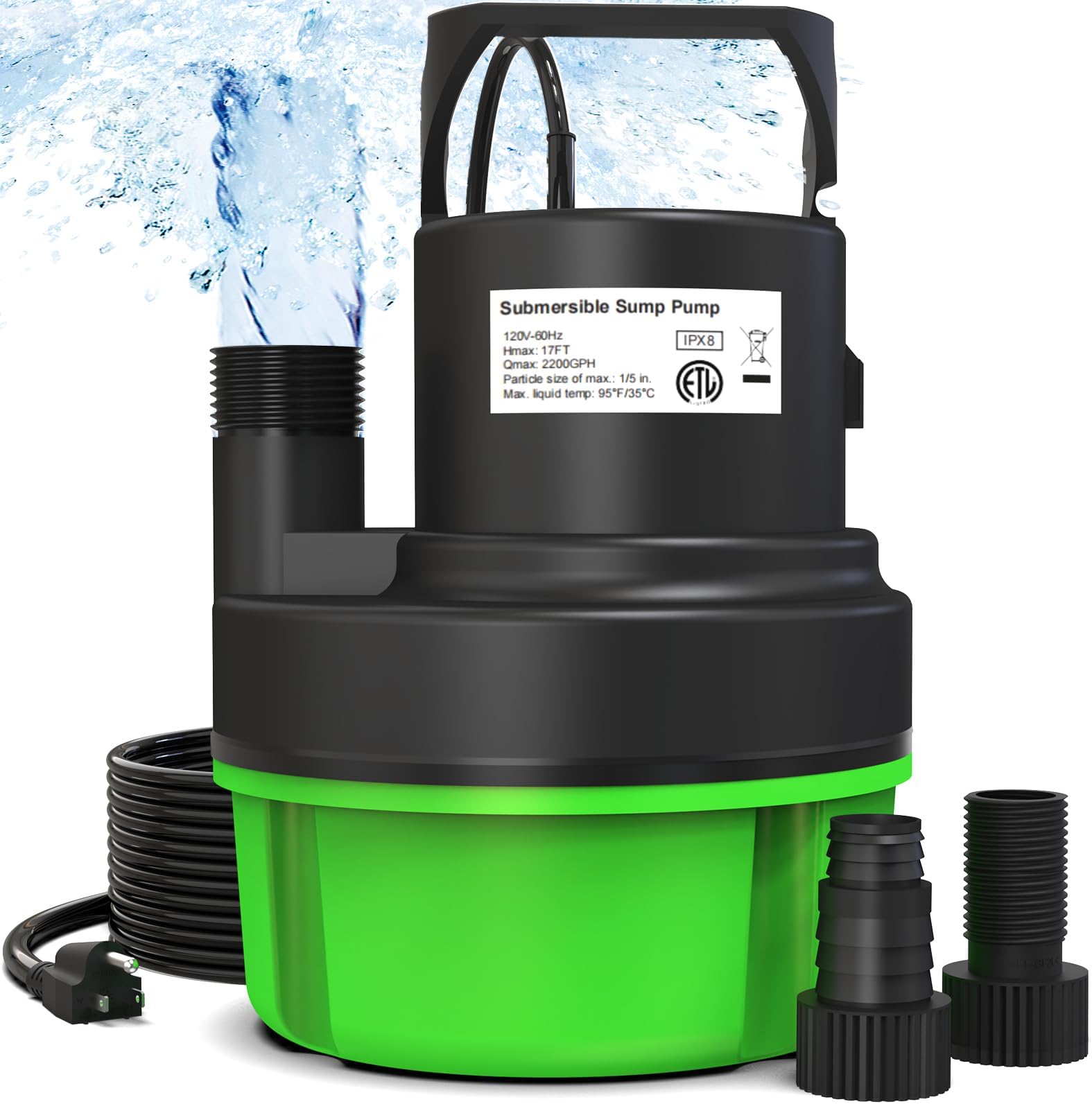 Water Pump Submersible Sump Pump 1HP 3500GPH Utility Pump Thermoplastic