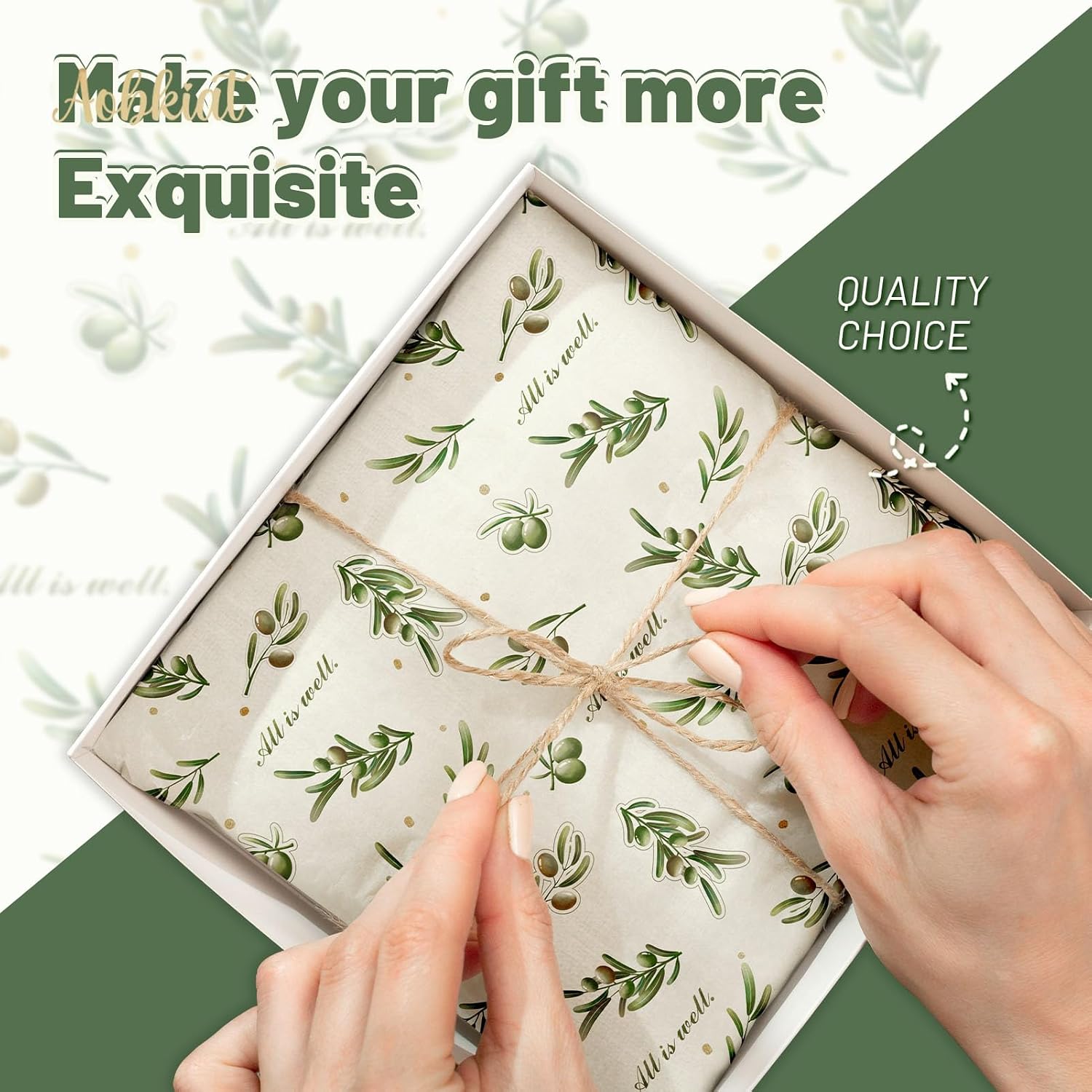 Aobkiat Christmas Green Olive Leaf Tissue Paper for Bags,24 Sheets