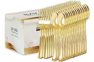 120 Gorgeous Gold Plastic Silverware Set For Disposable, Modern, & Luxurious Dining!