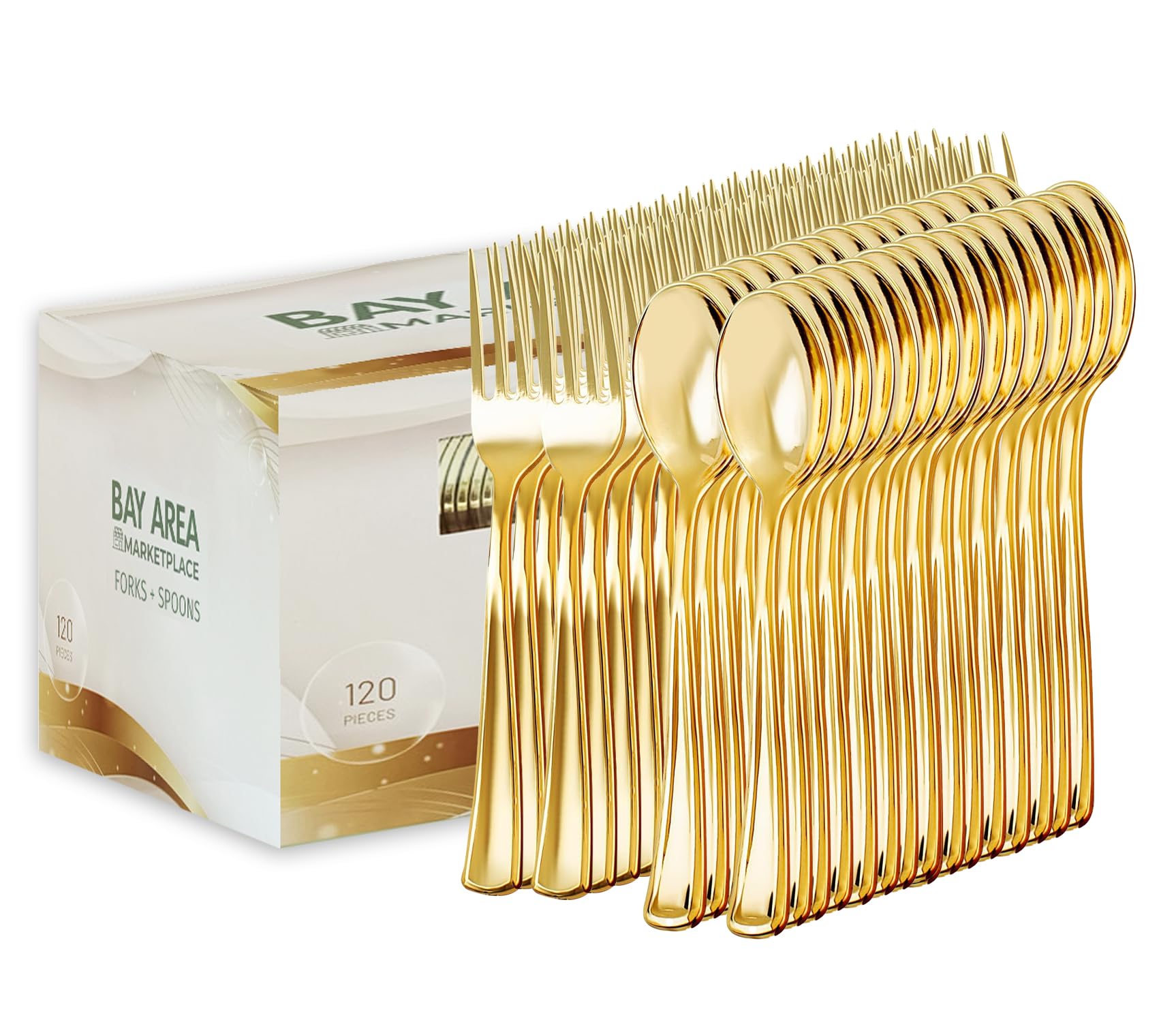 Gold Plastic Silverware Set - Disposable Utensils for Stylish Occasions! (Gold Forks and Spoons Combo 120ct.)