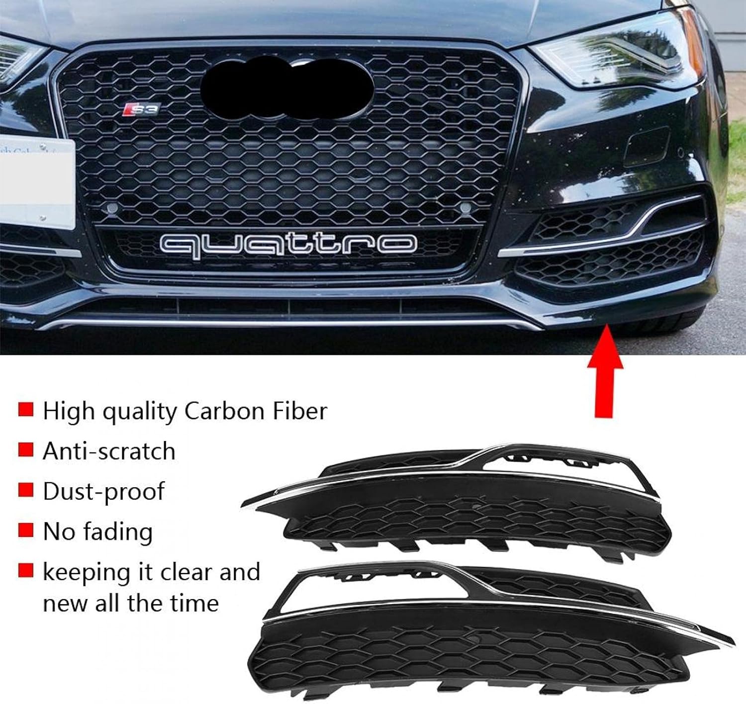 Acouto For Front Bumper Fog Light Grilles Gloss Black for S-Line 8V 2013-2016 for Front Bumper Fog Ligh