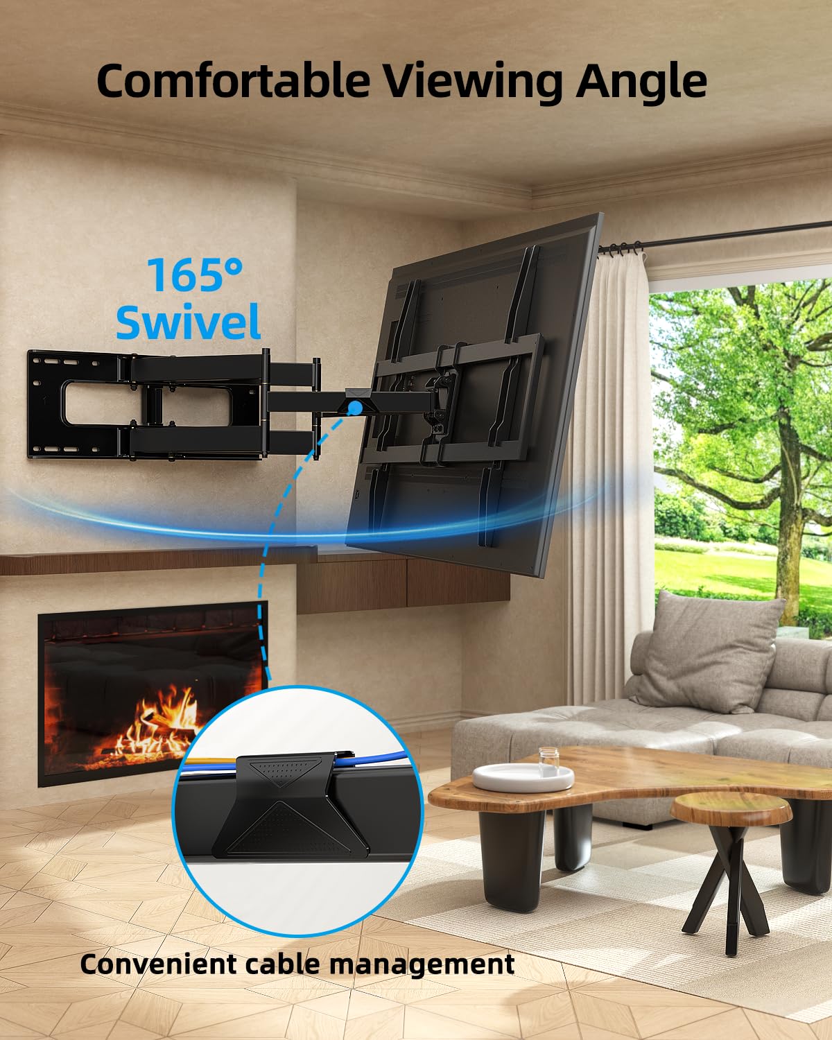 HOME VISION Staffa di montaggio a parete per TV a movimento completo per TV piatto/curvo da 40-100 pollici, portata 77 cm, girevole e inclinabile, capacità 75 kg, VESA max 800 x 600 mm, HV6802