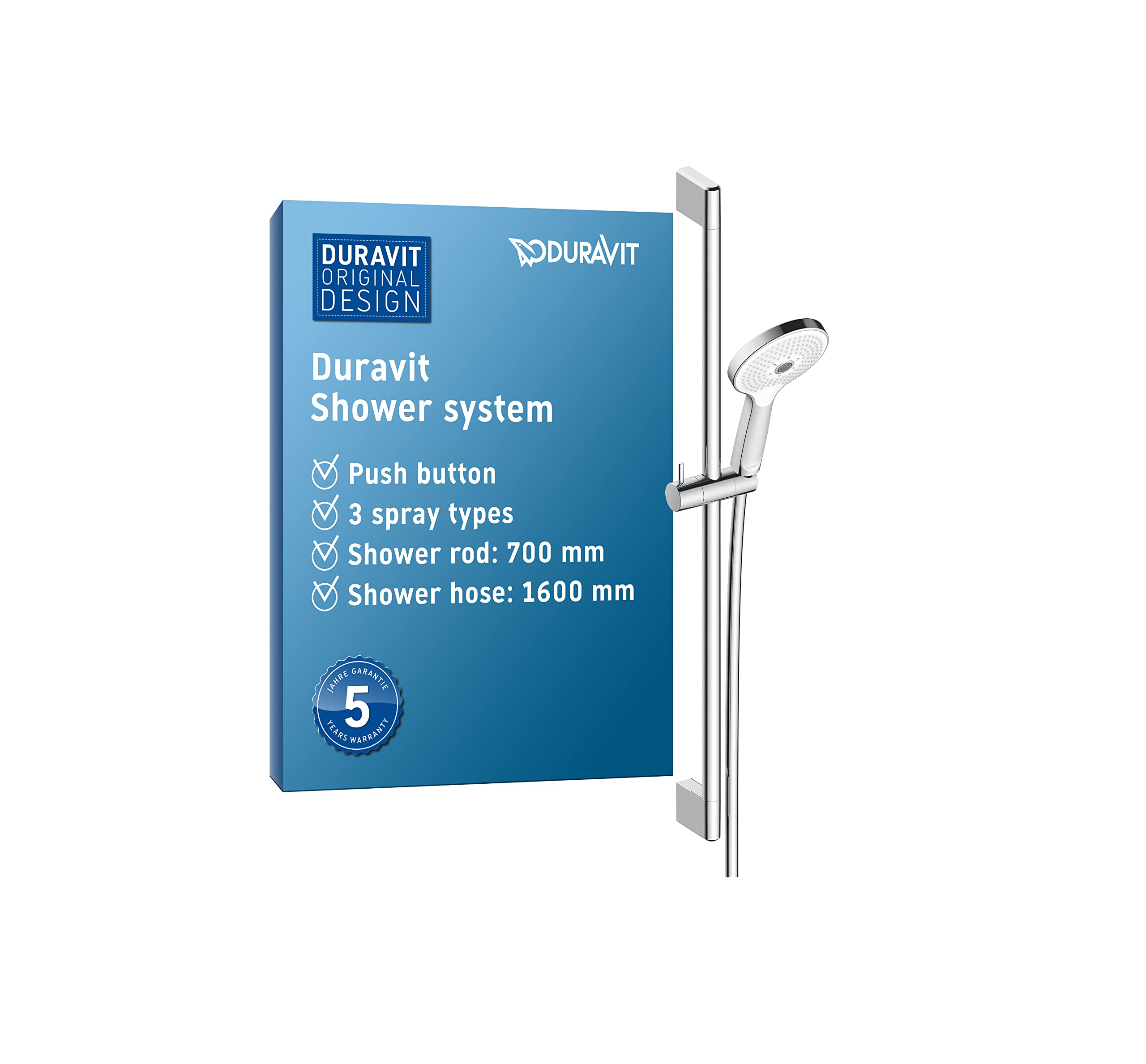 Système de douche chromé blanc Duravit Universal avec flexible anti-torsion