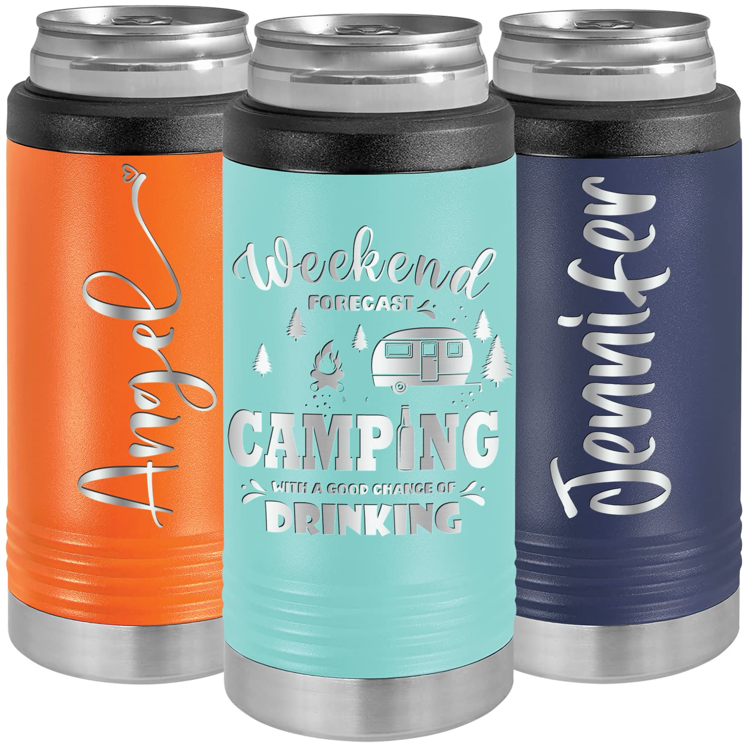 Amazon Personalized Slim Can Cooler for 12oz Slim Cans Stainless Steel Skinny Customized Can Holder Keeps Beer and Beverage Cold Gifts for Women Wedding and Birthday Gift Engraved by iProductsUS T...
