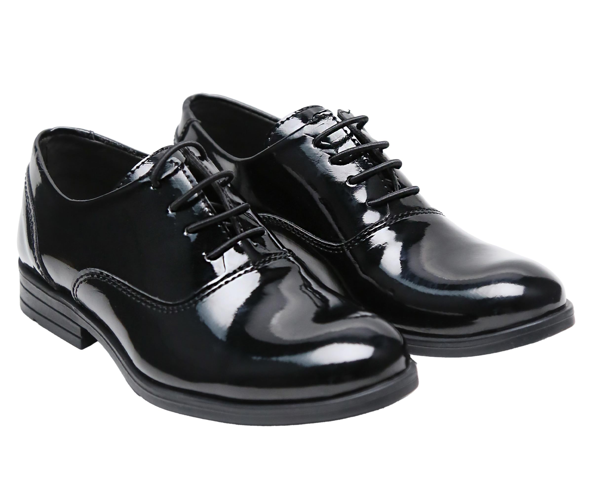SIRRI Schwarze Oxford-Schuhe aus Lackleder für Jungen, Klassische Schnürschuhe für Hochzeiten und Bälle