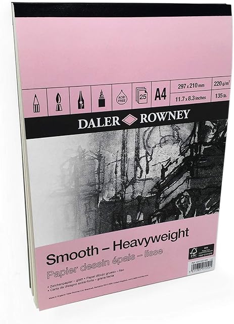 Daler Rowney  Smooth Heavyweight Sketchbook  220gsm  25 Pages  A4 Portrait  Made in England