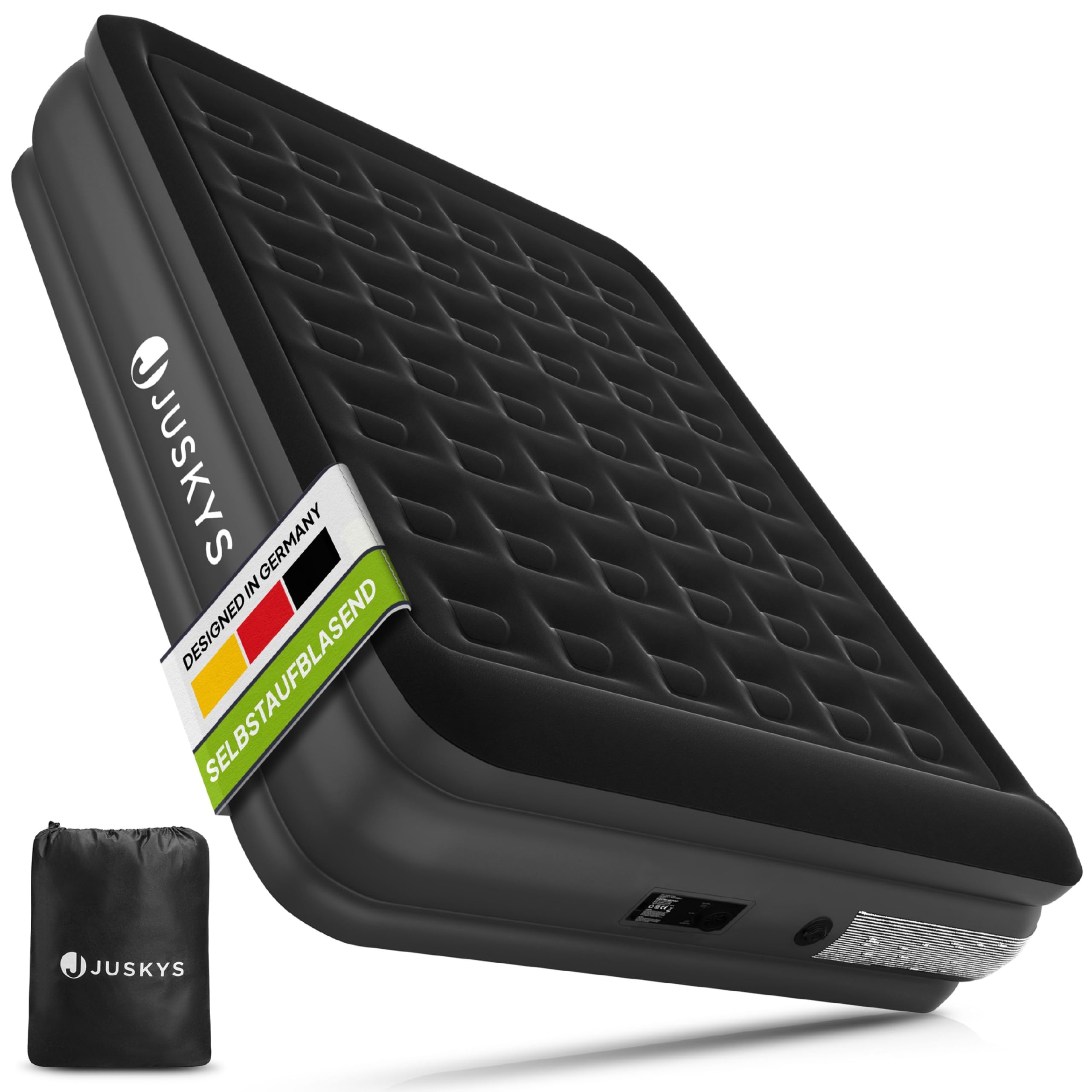 Juskys Luftmatratze Sapri L in Schwarz - 2 Personen Luftbett selbstaufblasend - aufblasbare Matratze als Gästebett oder Camping - integrierter Pumpe