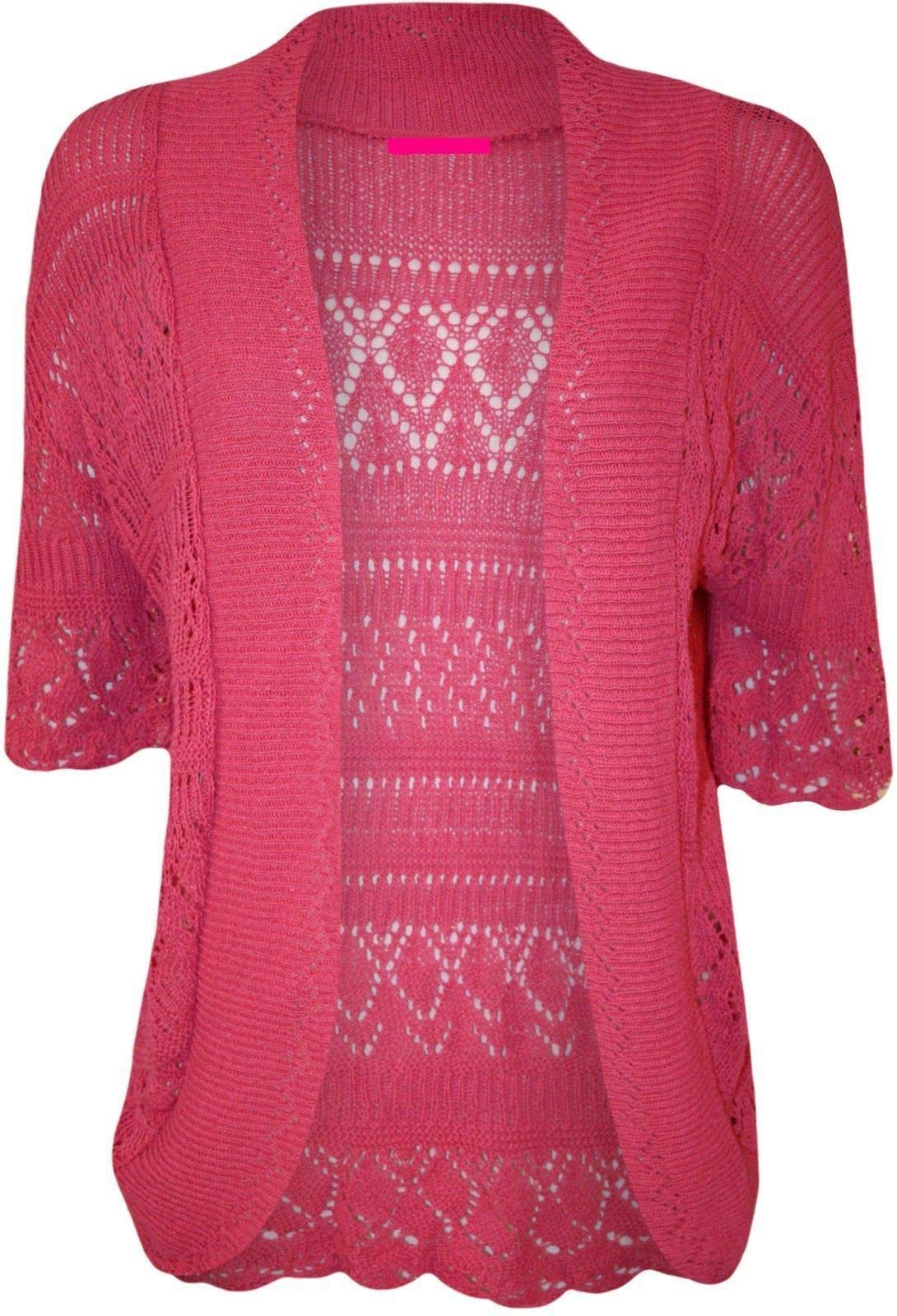 ZEE FASHION Women Ladies Knitted Bolero Crochet Shrug Open Cardigan Plus Size UK 8-30 Cerise