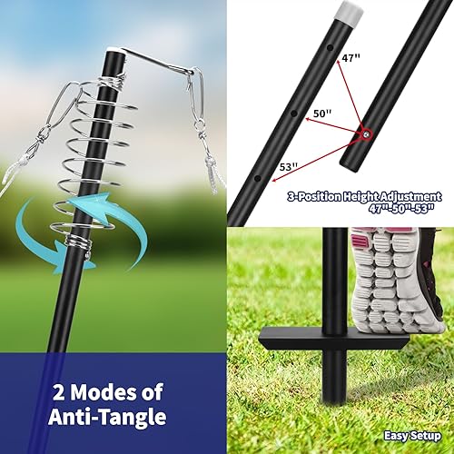 Miniatura 5 de Tetherball - Juego de tenis con poste de gancho giratorio de 360, pelota, cuerda y pala. Equipo de tetherball para exteriores para patio trasero,