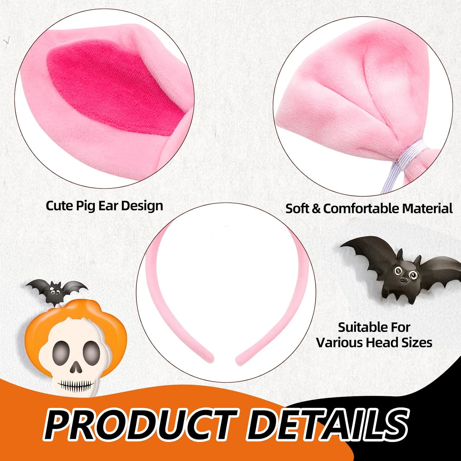 4 Pieces Pig Ears Headband Costume Accessories Set – Pink Pig Ears Headwear, Nose, Curly Tail, and Bow Tie for Halloween, Animal Dress-Up, Farm Theme Party Supplies, and Cosplay - Image 3