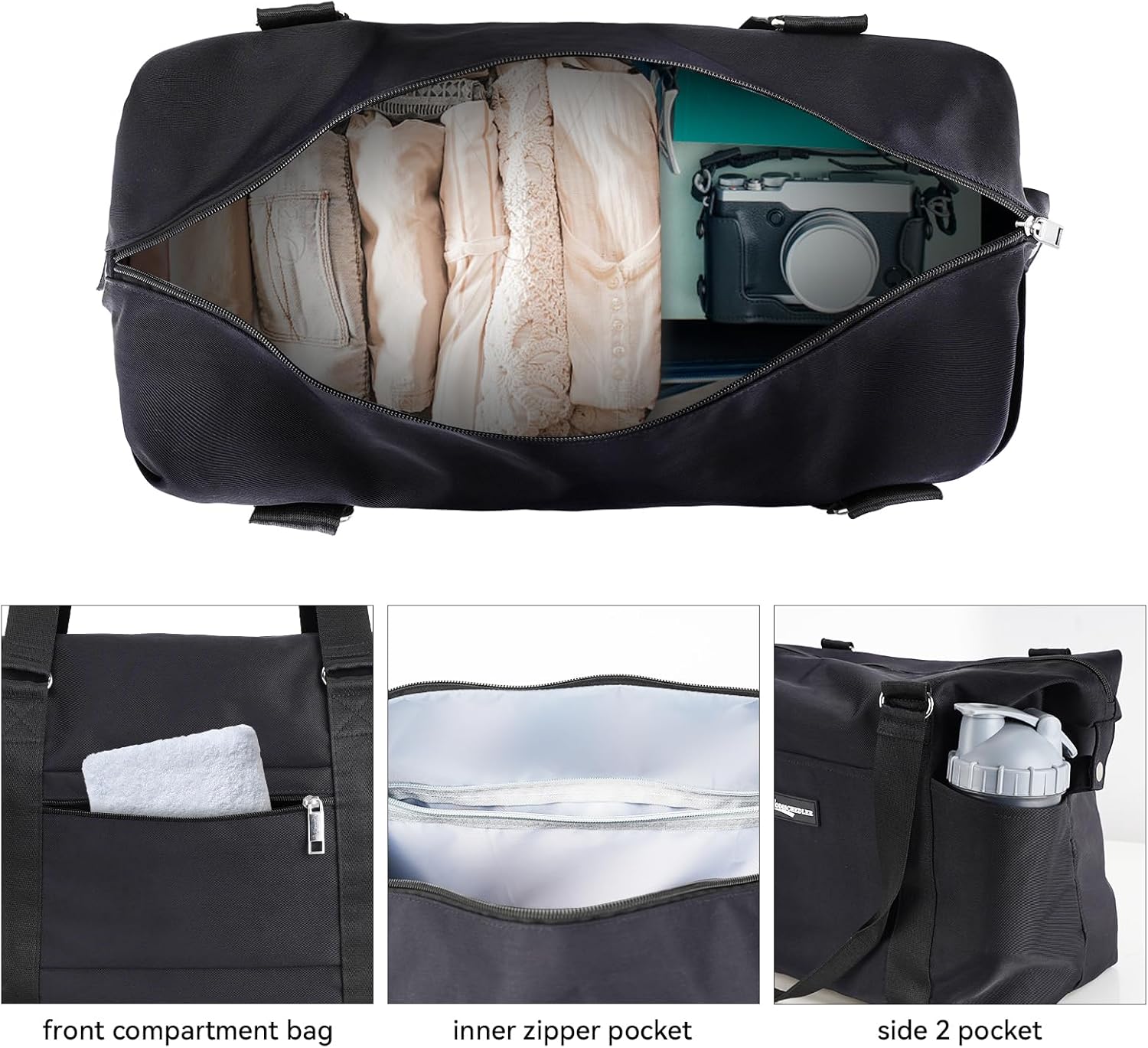 Gym Bag for Women, Oversized Travel Duffel with Trolley Sleeve, Multi-Compartment Workout Bag, Carry-On Weekender Overnight Bag, Personal Item Tote for Travel, Black-Large - Image 6