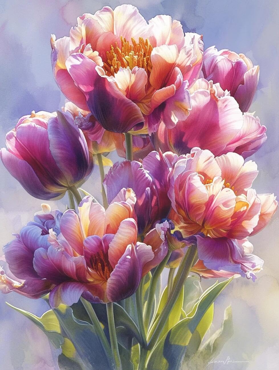 RKFLGEW 14CT Cross-Stitch Counted Kits Fantasy Flowers Cross-Stitch Kits for Beginner Or Adults,DIY Easy Counted Needlework Embroidery Set Home Decoration 40x50cm