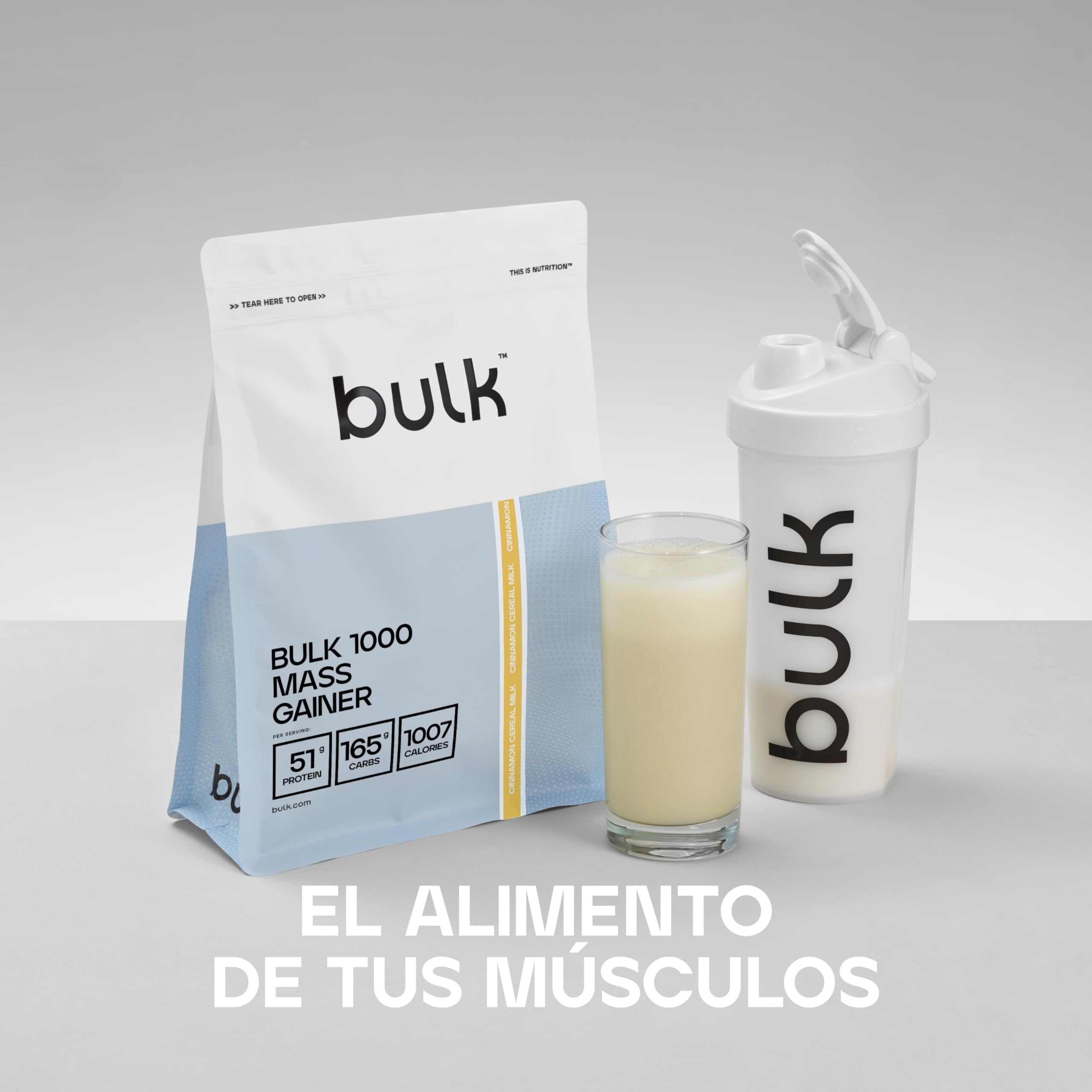 Bulk 1000 Mass Gainer en polvo, Leche de Cereales con Canela, 2.5kg