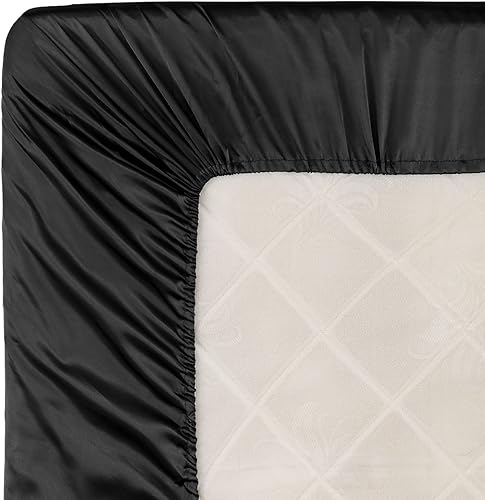 Miniatura 6 de Homiest Sábana bajera ajustable de satén negro tamaño matrimonial con bolsillo profundo de lujo y ultra suave, sábanas de una sola parte inferior se