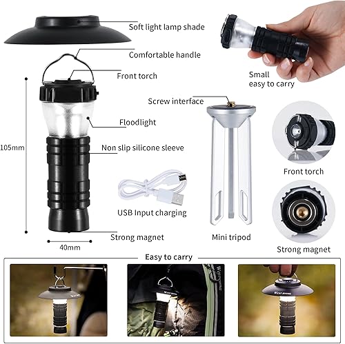 Miniatura 3 de Luces para acampar - Linterna portátil de emergencia Kit de campamento al aire libre recargable impermeable linterna 5 modos de luz ajustable