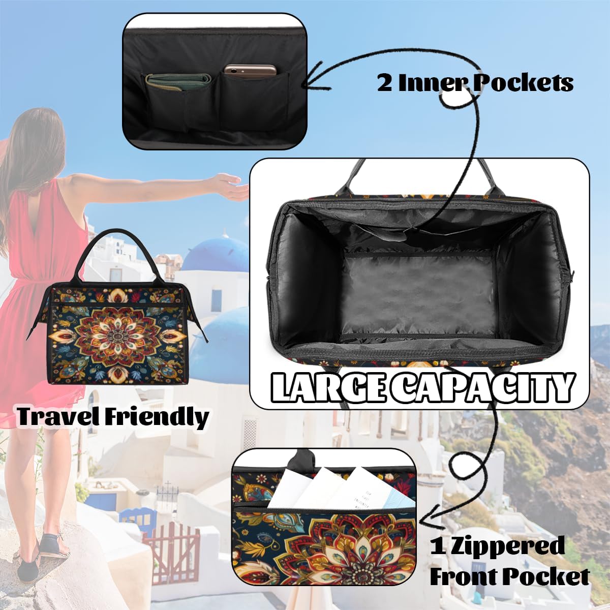 Colorful Mandala Carpet Small Overnight Weekender Tote Bag for Women Men Foldable Travel Duffel Bags Lightweight Sports Gym Bag Waterproof Carry On Luggage Weekender Bag for Traveling Gifts