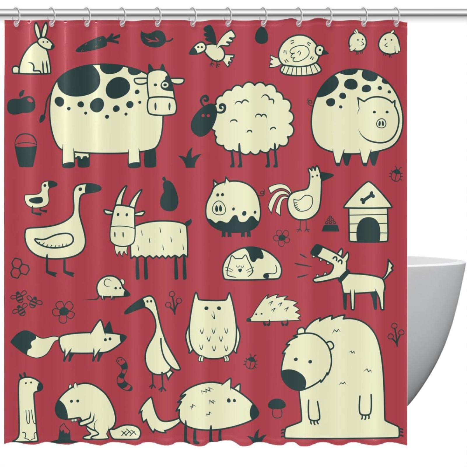 Rideau de douche imperméable anti-moisissure forêt aquarelle