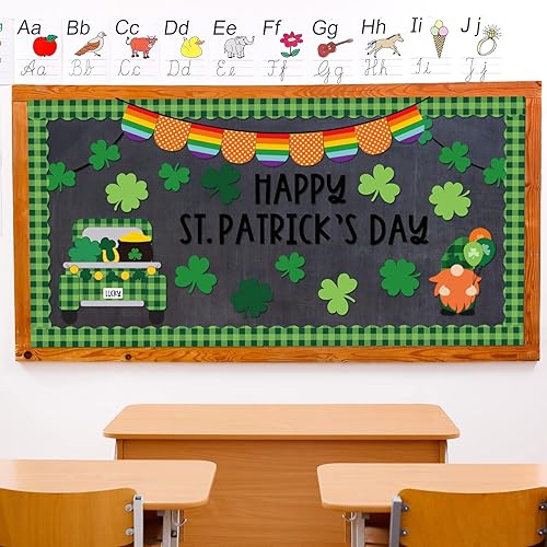 Miniatura 5 de Whaline Kit de decoración de tablón de anuncios del día de San Patricio trébol de la suerte recortes de gnomo de camión con punta de pegamento