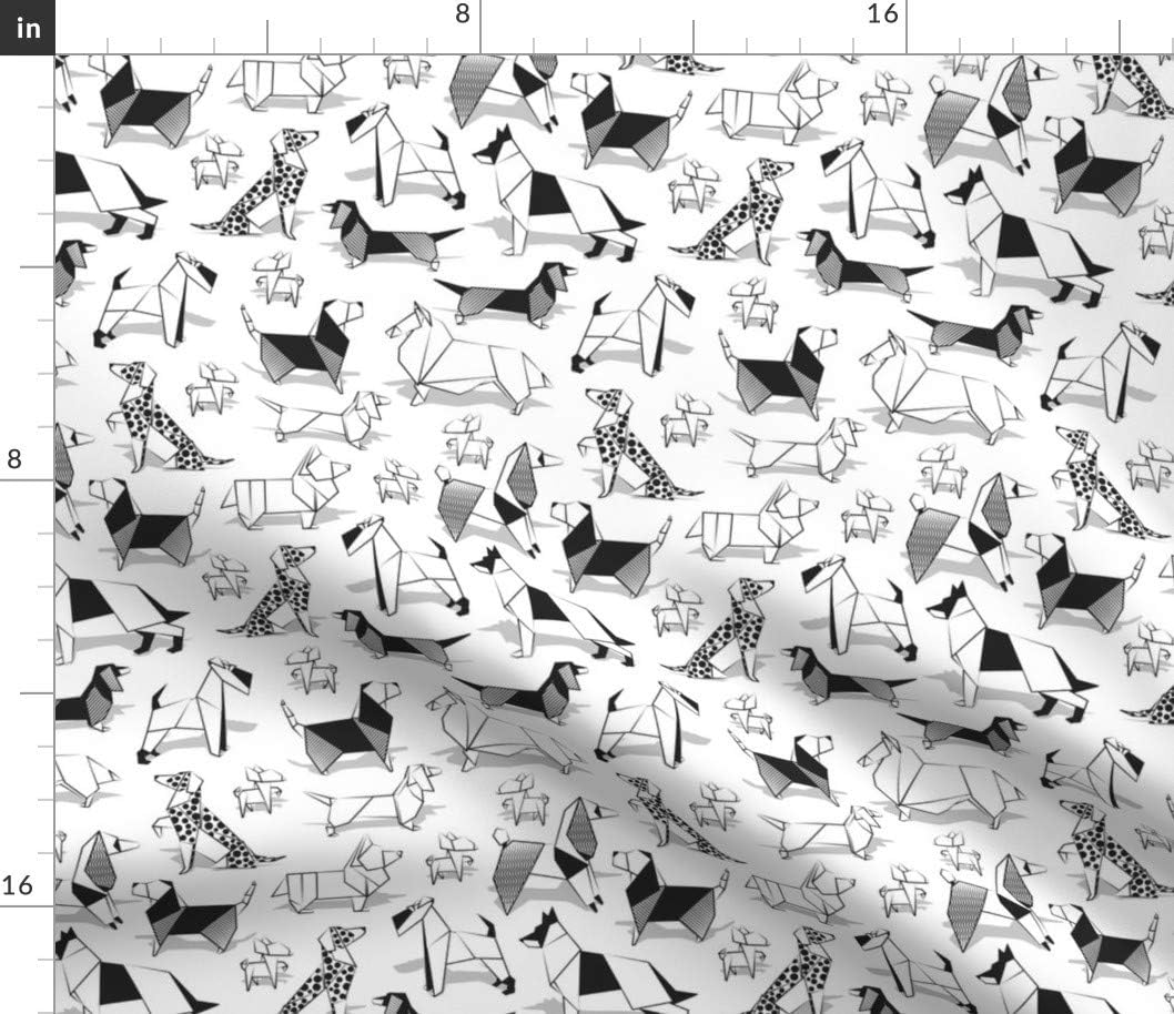 Spoonflower Fabric - Small Scale Origami Dogs White Coloring Chihuahuas Dachshunds Corgis Printed on Petal Signature Cotton Fabric by The Yard - Sewing Quilting Apparel Crafts Decor