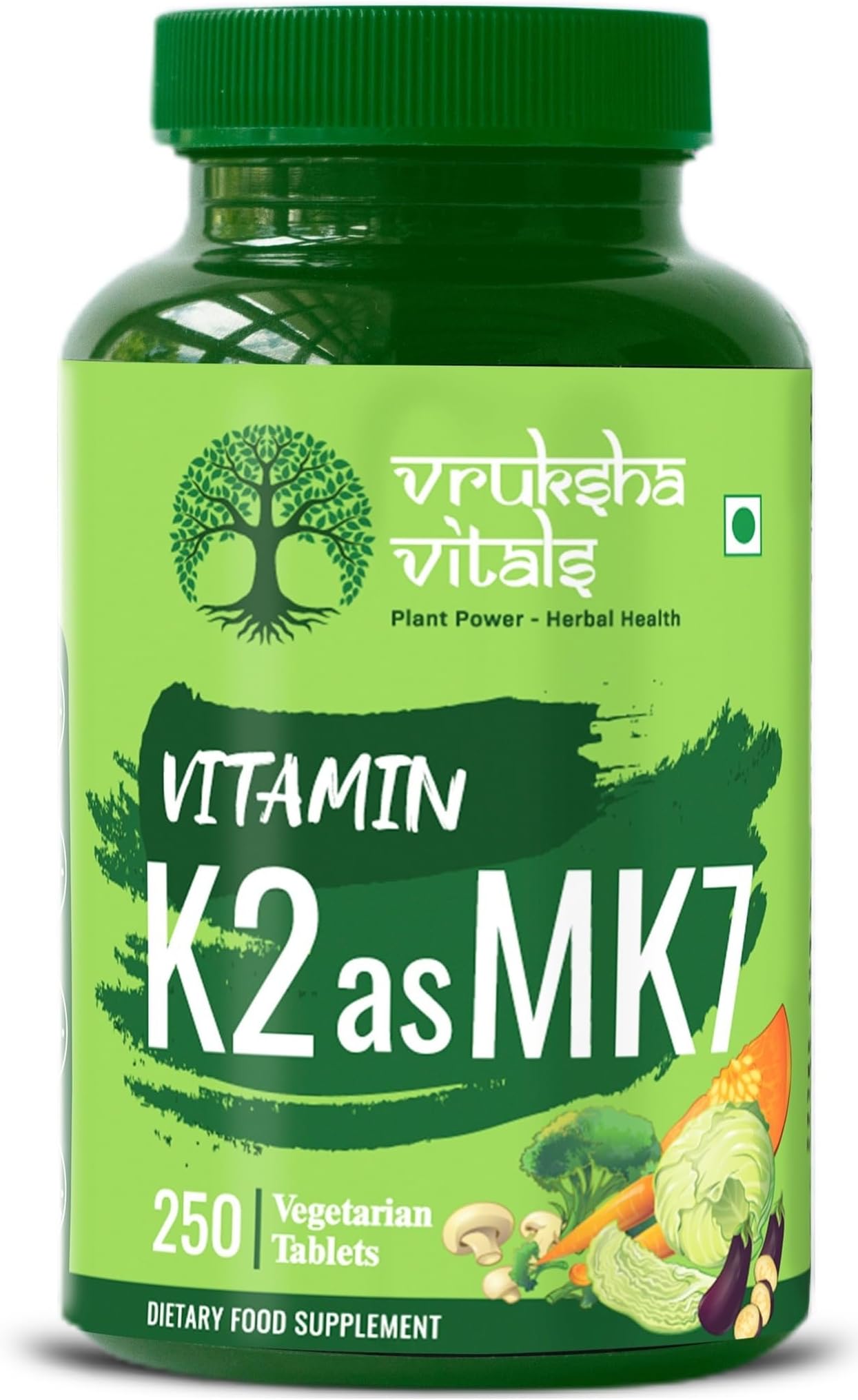 Vitamin K2 as MK7 55mcg per Tablet - 250 Tablets - Plant Based Vegan Vitamin K Capsules/Tablets Supplement