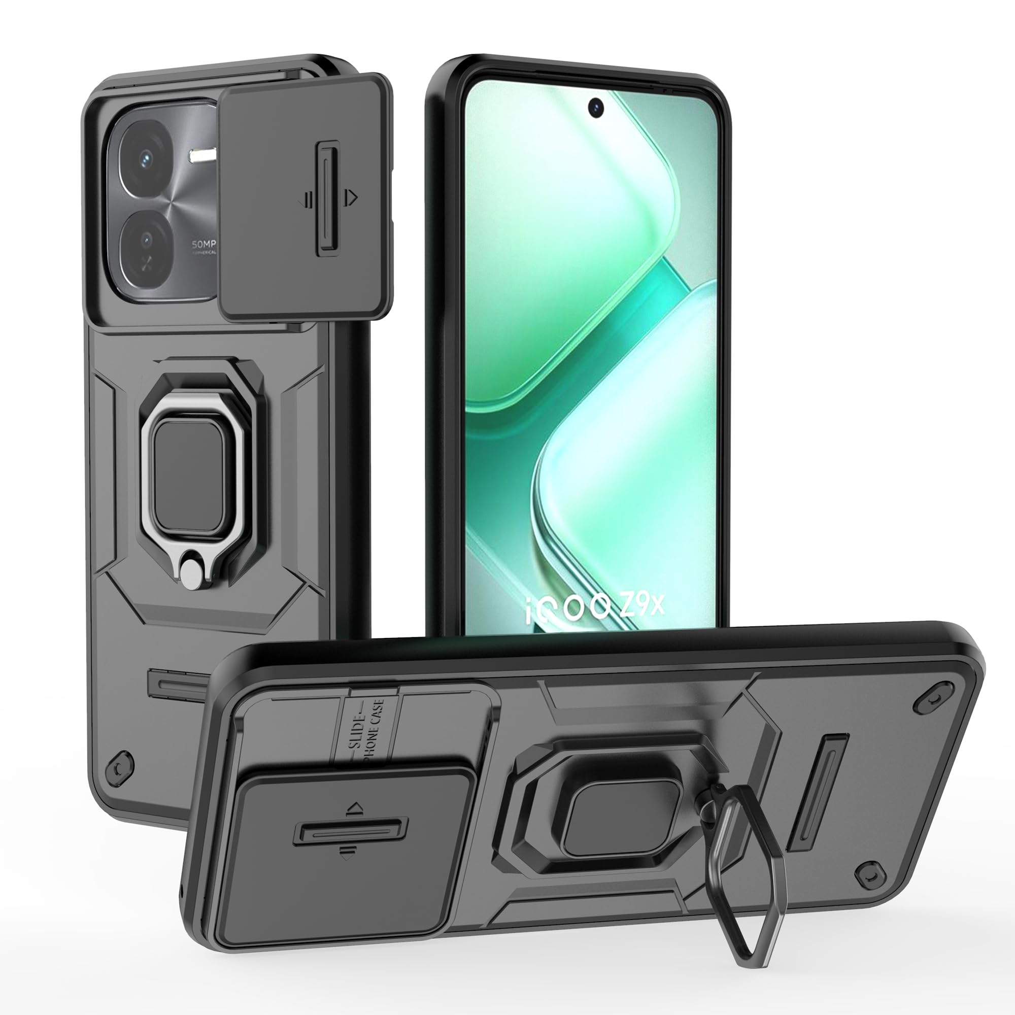 CoverLine Back Cover for Sliding Lens Cover and Rotating Holder Anti-Fall Case with Magnetic Car Holder Back Cover for iQOO Z9x -Black (B0D7MNFVTY) Amazon Price History, Amazon Price Tracker