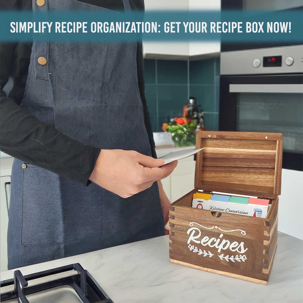 PCXWTLN Rezeptbox Aus Holz - 150 Karten Mit 6-Farben-Index