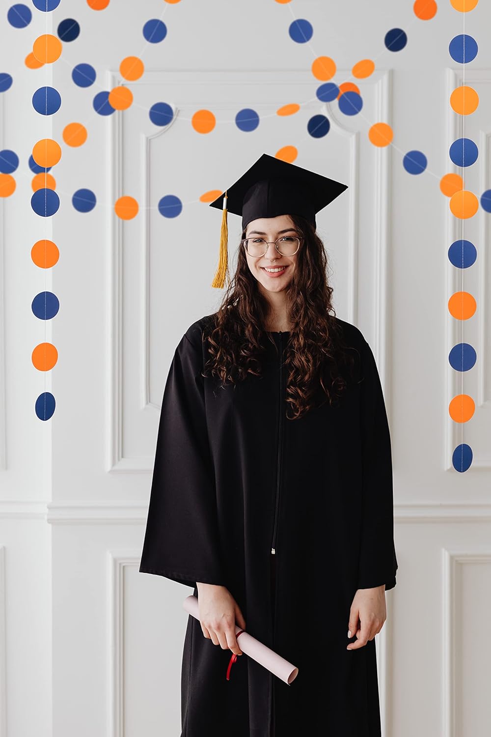 WEVEN Orange Blue Paper Garland Party Decorations Circle Dot Backdrop Party Banner Streamers, 30 Feet Orange and Blue image 5 of 6 B0C4V3QJVY