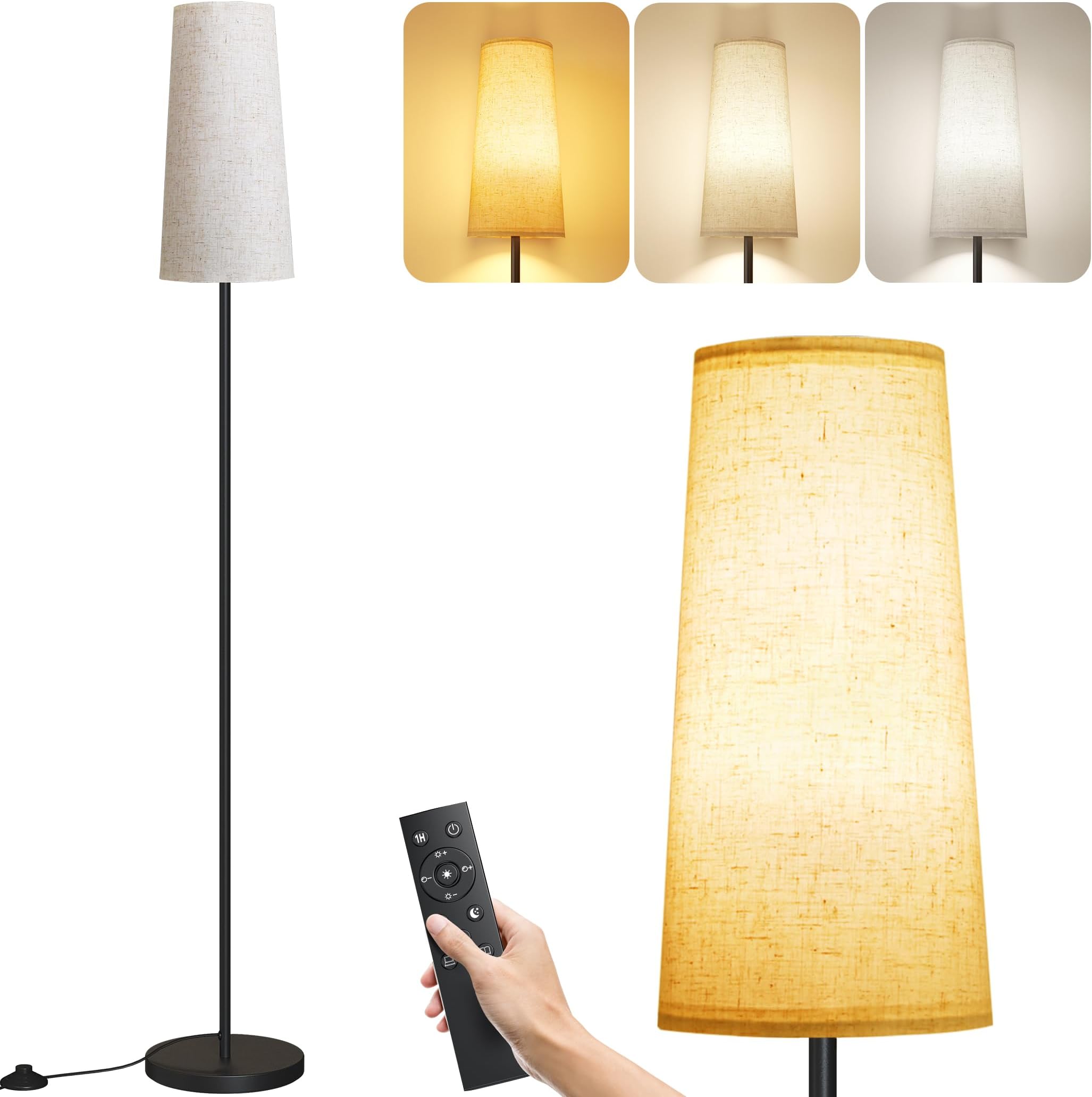 SUNMORYFloor Lamps for Living Room/Bedroom/Office, Standing Lamp with Remote Control, 3 Color Temperature, Dimmable Corner Tall Lamp, Suitable for Modern/Boho/Farmhouse and Other Home Decor Styles