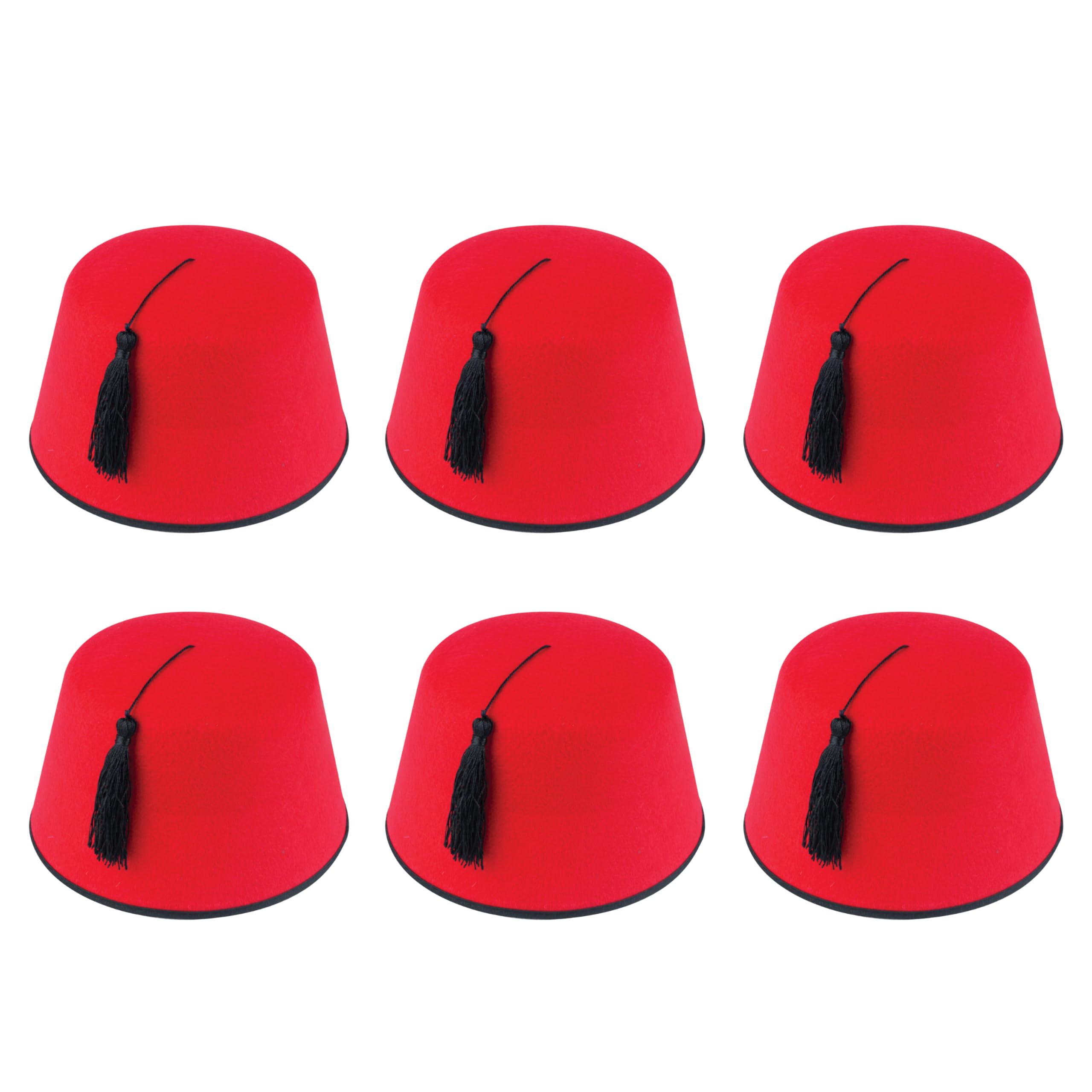 Lizzy 6 Pack Red Fez Hat Adult Fancy Dress Hat with Black Tassel Classic Fez Costume Accessory Unisex Party Hat for Events Theatre Costume Accessories Vintage Style Headwear