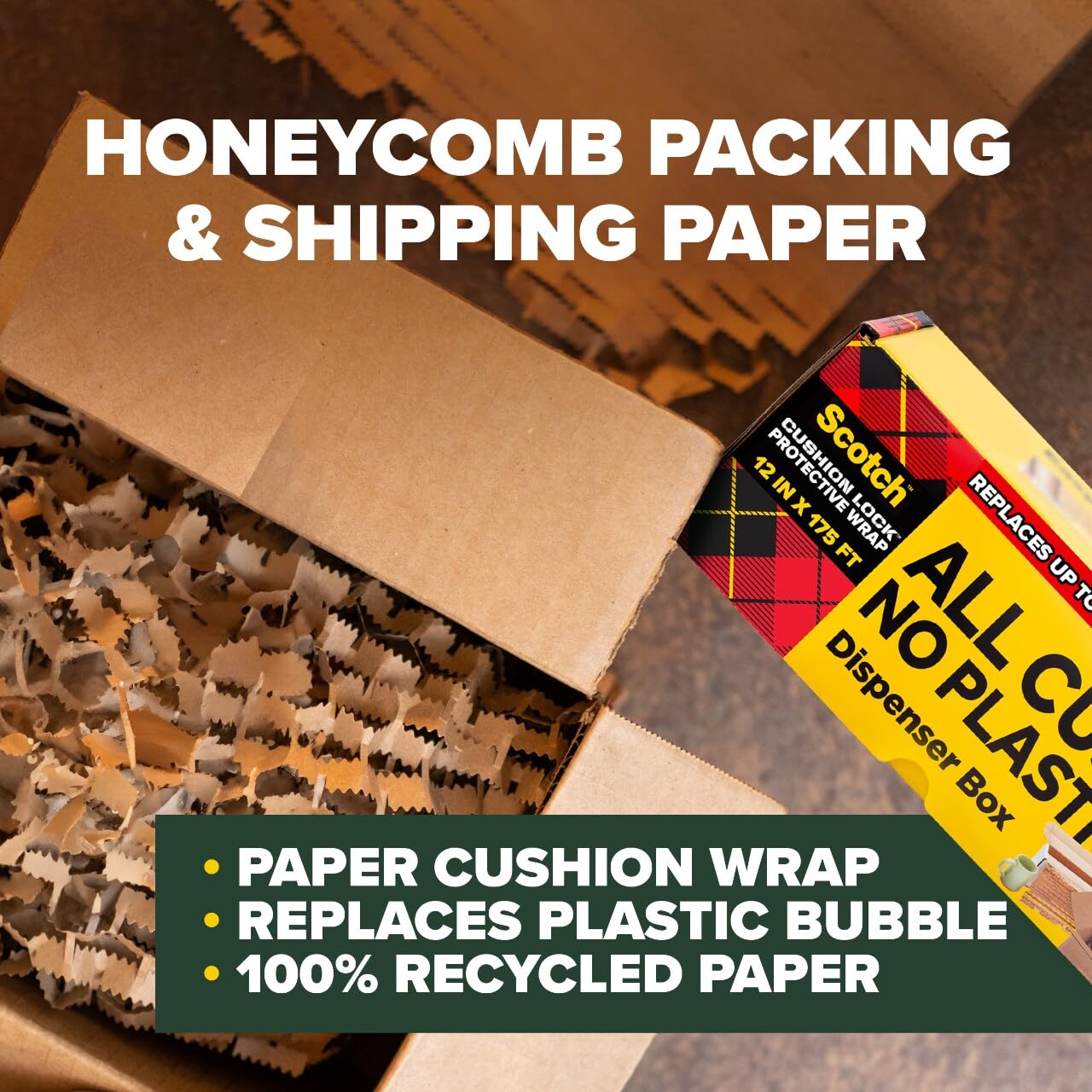 Scotch Envoltura protectora con bloqueo de cojín, 12 pulgadas x 170 pies, papel reciclado 100%, envoltura de burbujas, marrón, para y mudanzas