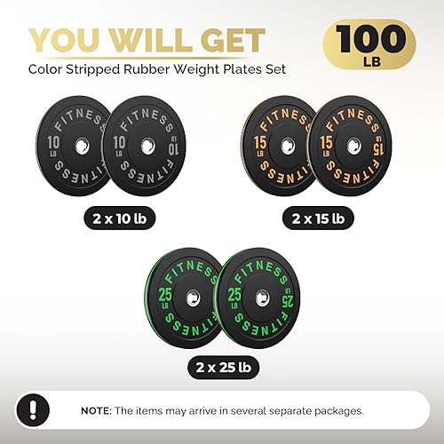 Miniatura 2 de Discos de peso olímpicos de 2 pulgadas y caucho para barras, discos para gimnasio en casa, entrenamiento de fuerza y levantamiento de pesas, 10 a