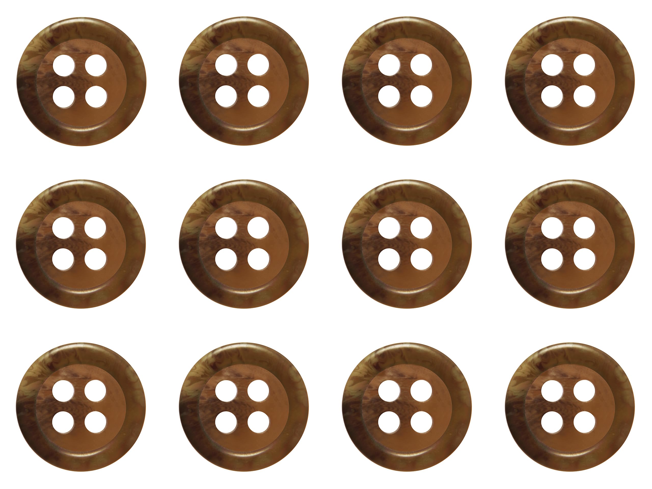 Pack of 12 Dark Chestnut Brown 11mm Round Faux Horn Sew On Plastic Buttons for Shirts Blouses Flat 4 Holes 18L