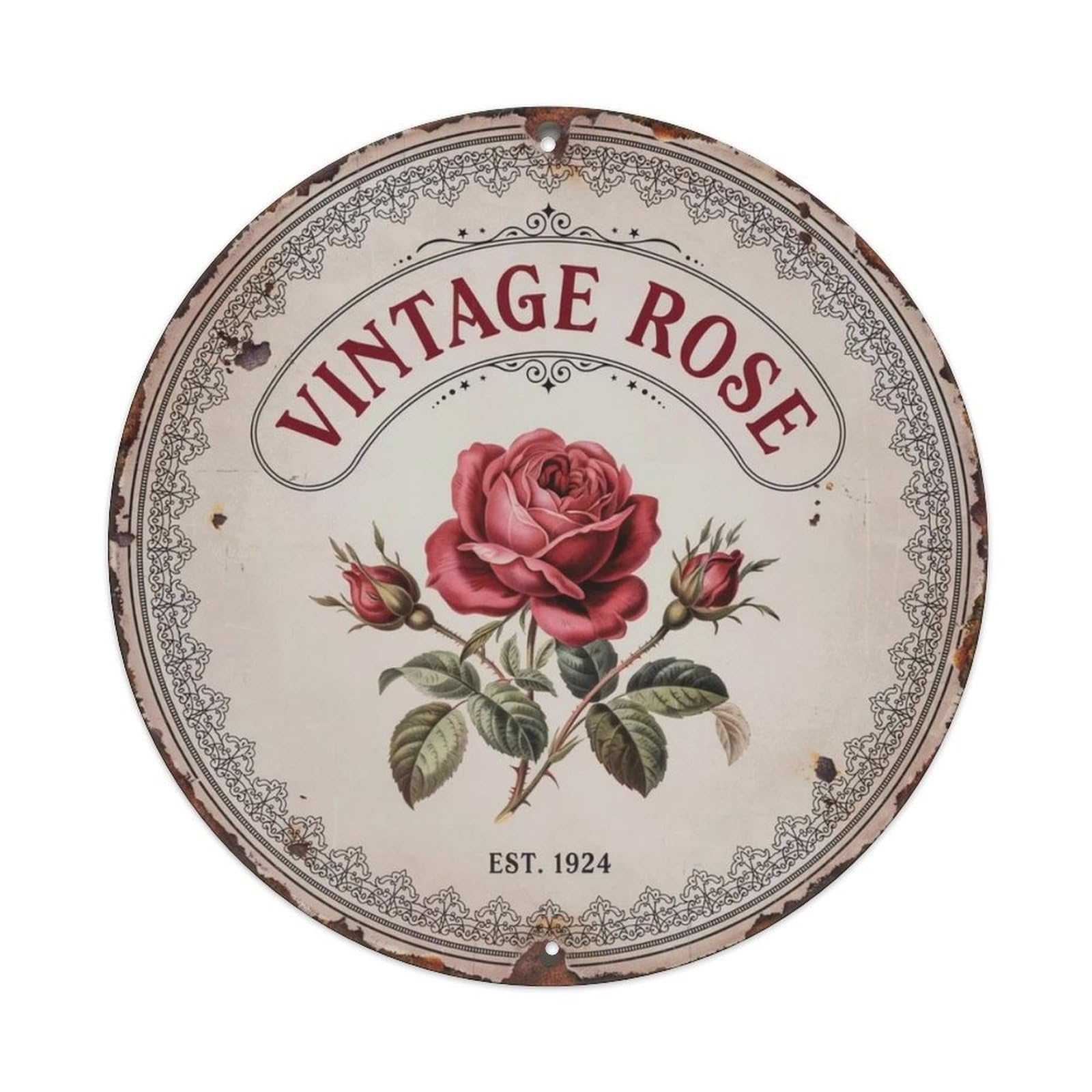 Vintage Rose Victorian Metal Tin Sign Plaque
