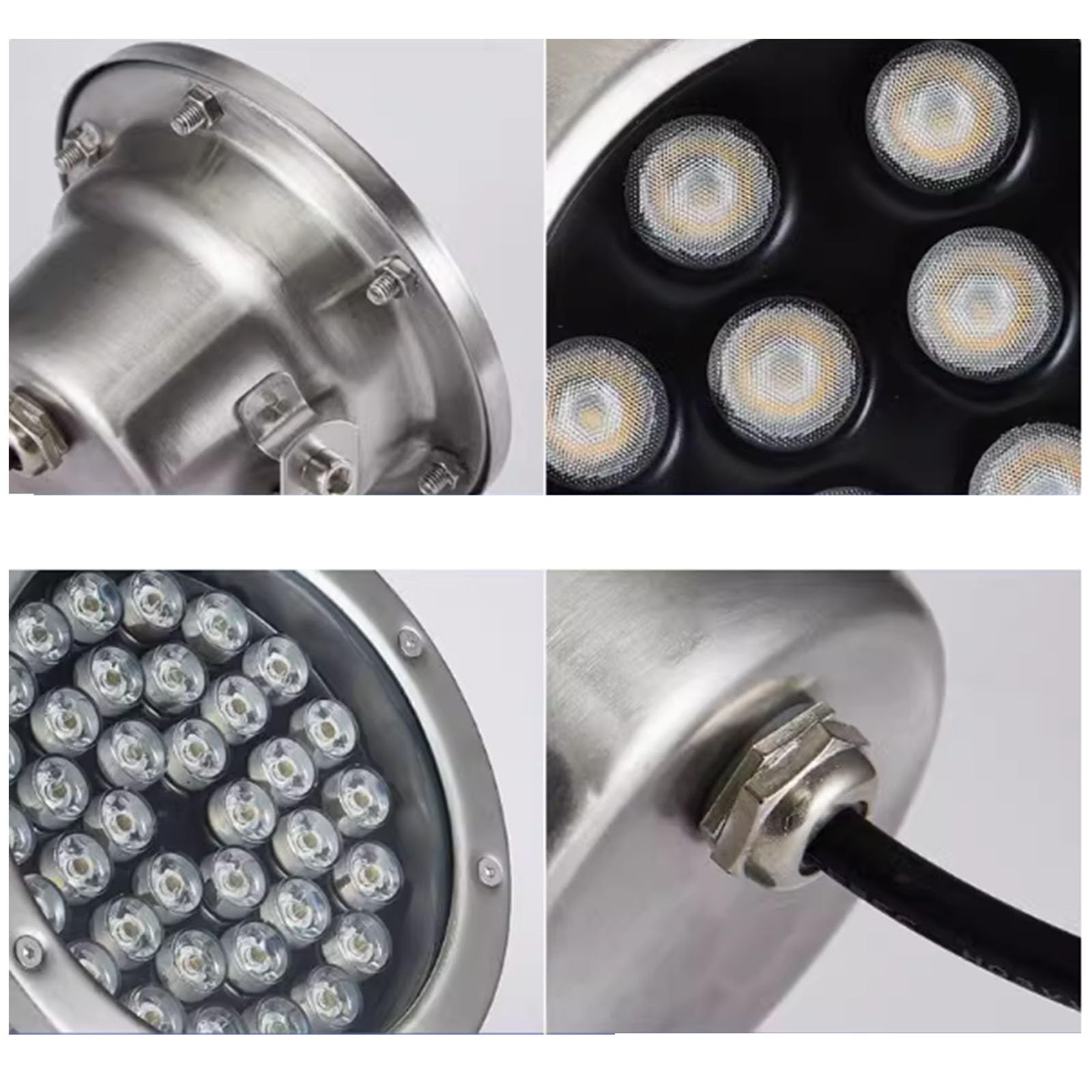 Podwodne oświetlenie LED - fontanna punktowa LED, 12 V-24 V, wodoodporna stal nierdzewna, IP68, fontanna z regulacją kąta 360°, do oświetlenia zewnętrznego, ogrodu, basenu (ciepłe whi