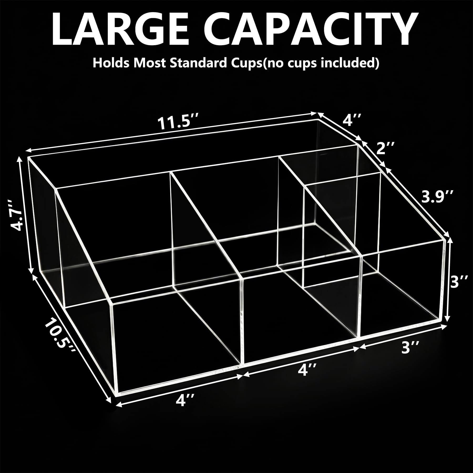 Organizer per stazioni da caffè in acrilico trasparente per piano di lavoro, 5 scomparti in acrilico, accessori e organizer, per ufficio, sala da pranzo, per cialde, sciroppo, tazze da tè, agitatori