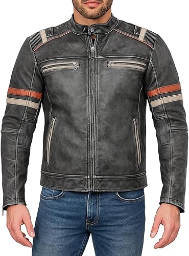 III-Fashions Chaqueta de motociclista para hombre, estilo vintage, de piel de vaca, acolchada, para hombre