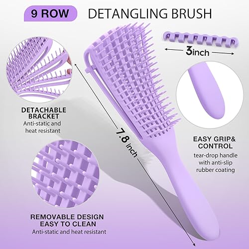 Miniatura 6 de Juego de 2 cepillos para el cabello, cepillos para el cabello para mujeres, hombres y niños, para cabello húmedo y seco, rizado, grueso, fino,