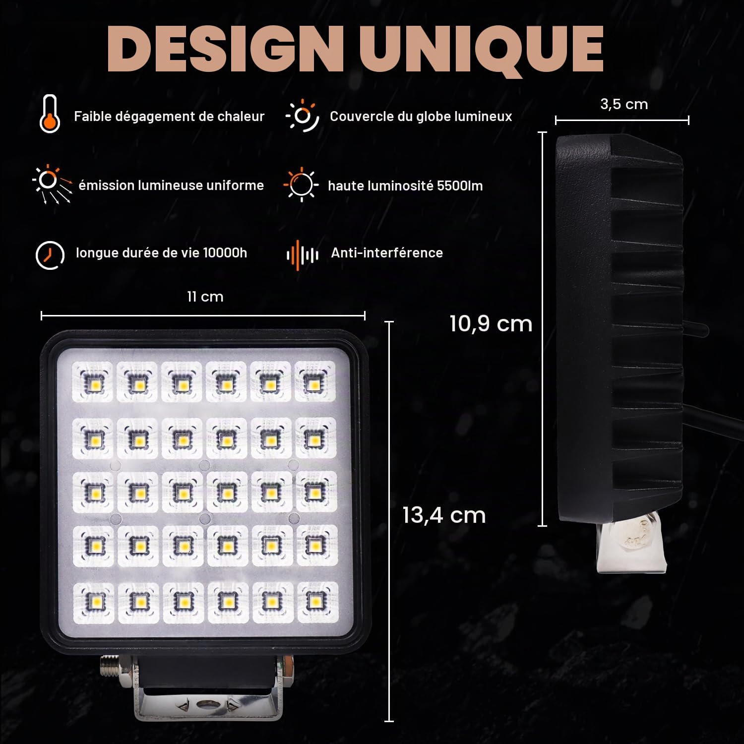AnTom Phare de Travail LED 12V 24V 305W Carré Anti -interféron Lampe de travail étanche IP68 à haute luminosité für Voiture camions SUV, ATV, Lkw, offroad
