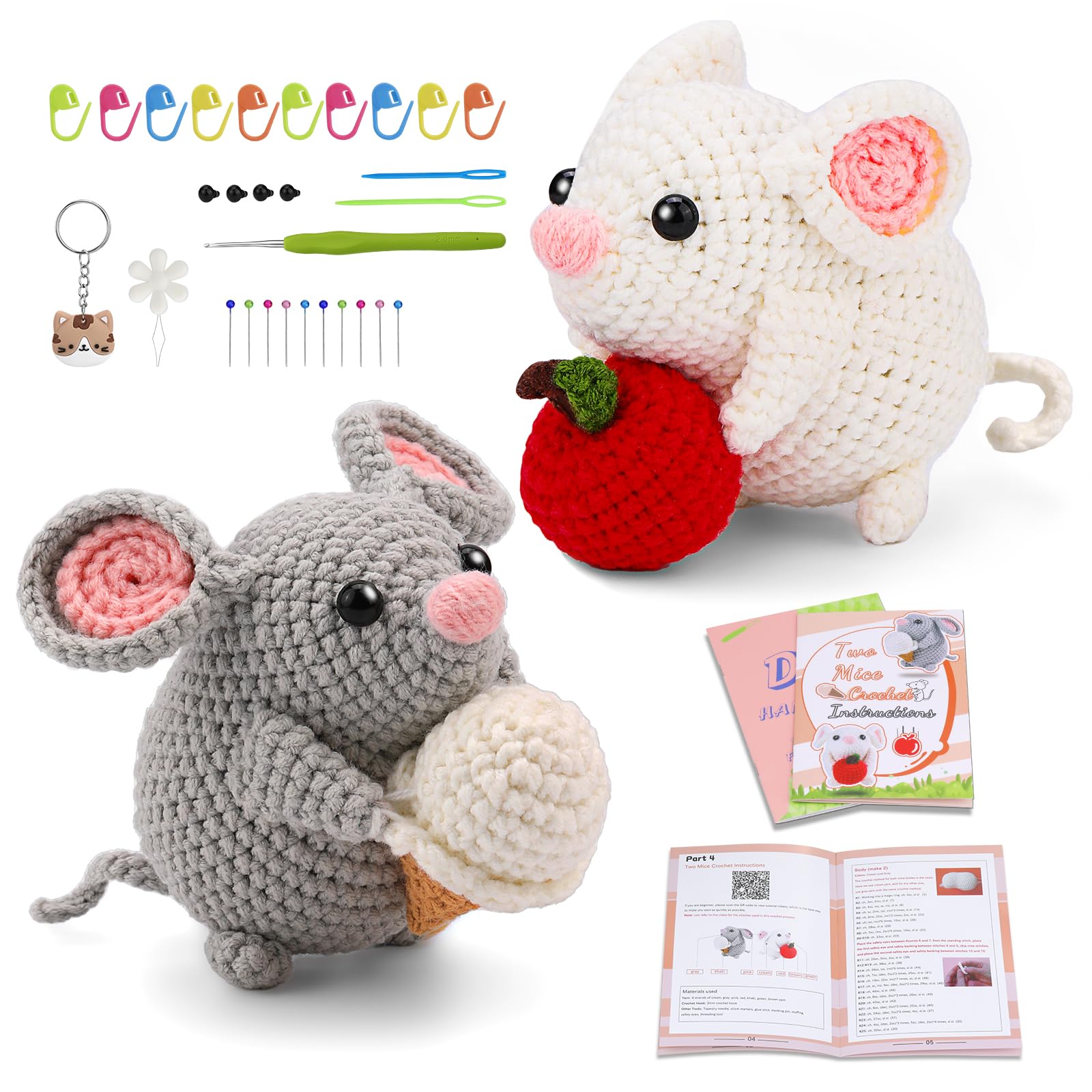 PATPAT® Beginners Crochet Kit, Amigurumi Crocheting Animals Kits w Step-by-Step Video Tutorials, Crochet Starter Kit Knitting Starter Pack for Adults Beginners, Plastic, Multicolor