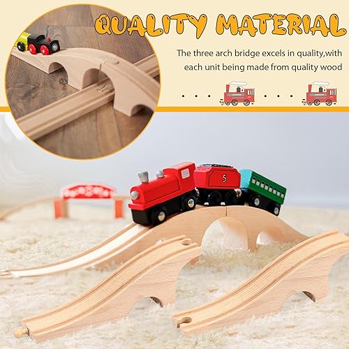 Miniatura 5 de Liliful Vía de tren de madera Puentes y túneles Expansión Piezas de pista de tren de madera Accesorios para la mayoría de los principales trenes de