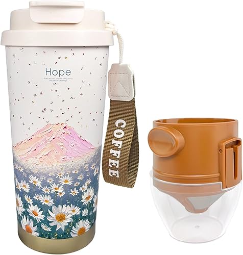 Miniatura 7 de ZK&HX LIFE Cafeteras de campamento de 13 onzas, juego de cafetera para verter sobre el campamento, infusor de té portátil para té de hojas sueltas