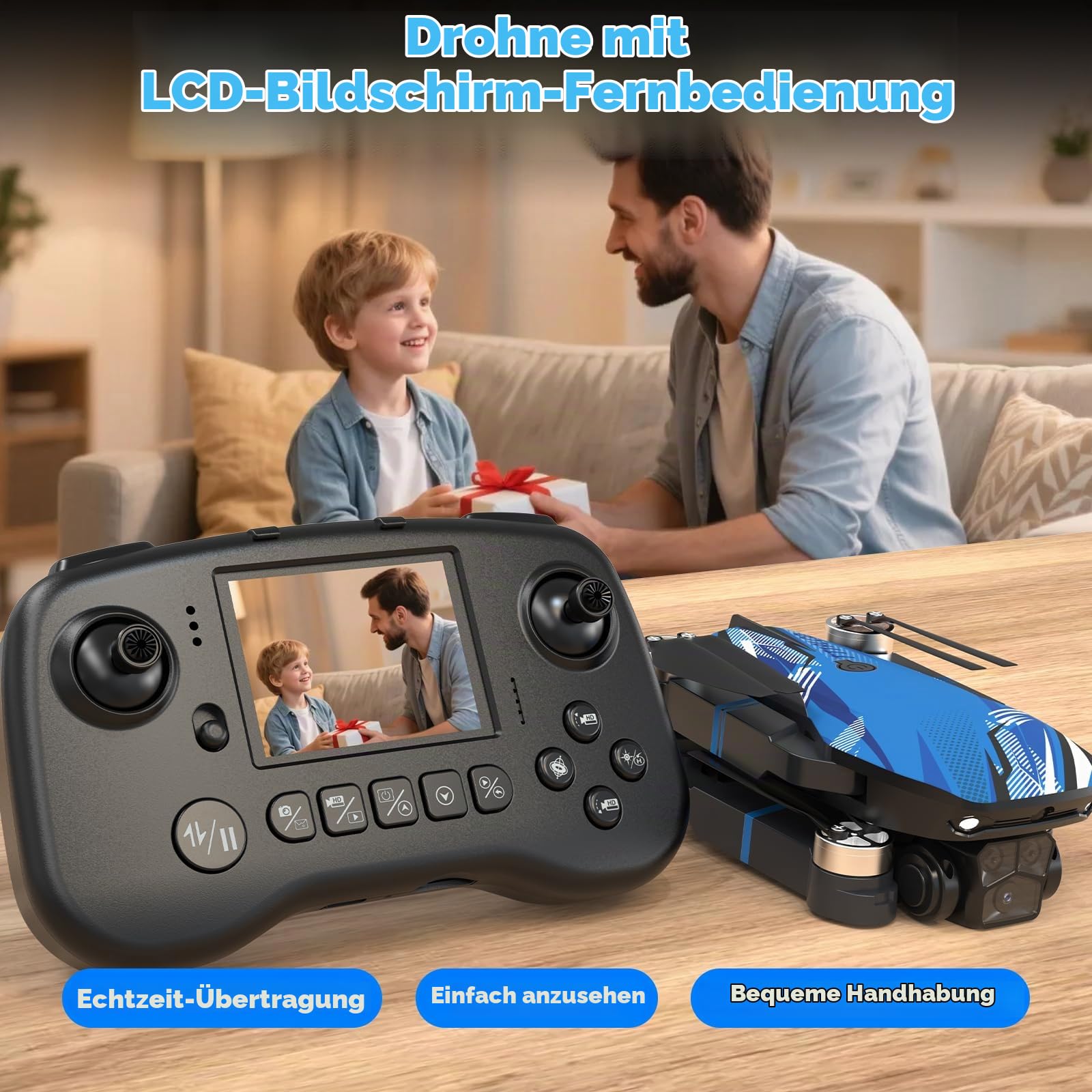 Drohne mit Kamera LCD-Bildschirm Live Video, 4K Drone mit Bürstenlosem Motor, 270°-Hindernisvermeidung, Zusammenklappbarer RC Mini Quadcopter für Erwachsene Anfänger, Unter 250G, Geschenk