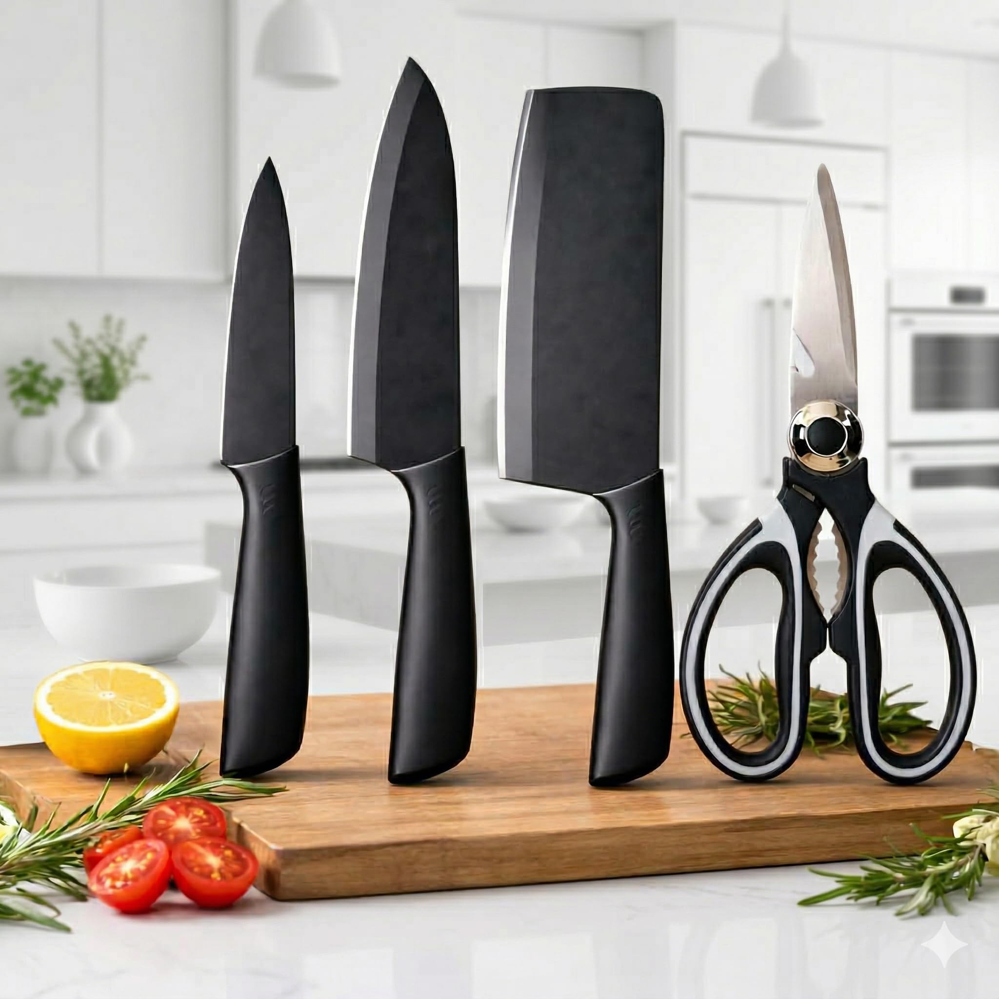Finalize Knife Set of 3 with Cover, Stainless Steel Knives for Kitchen| Sharp Edge Cutting Chef Knifes for Chopping Vegetables, Fruits, Multipurpose,Kitchen Tools (3pic Knife with Sicssors)