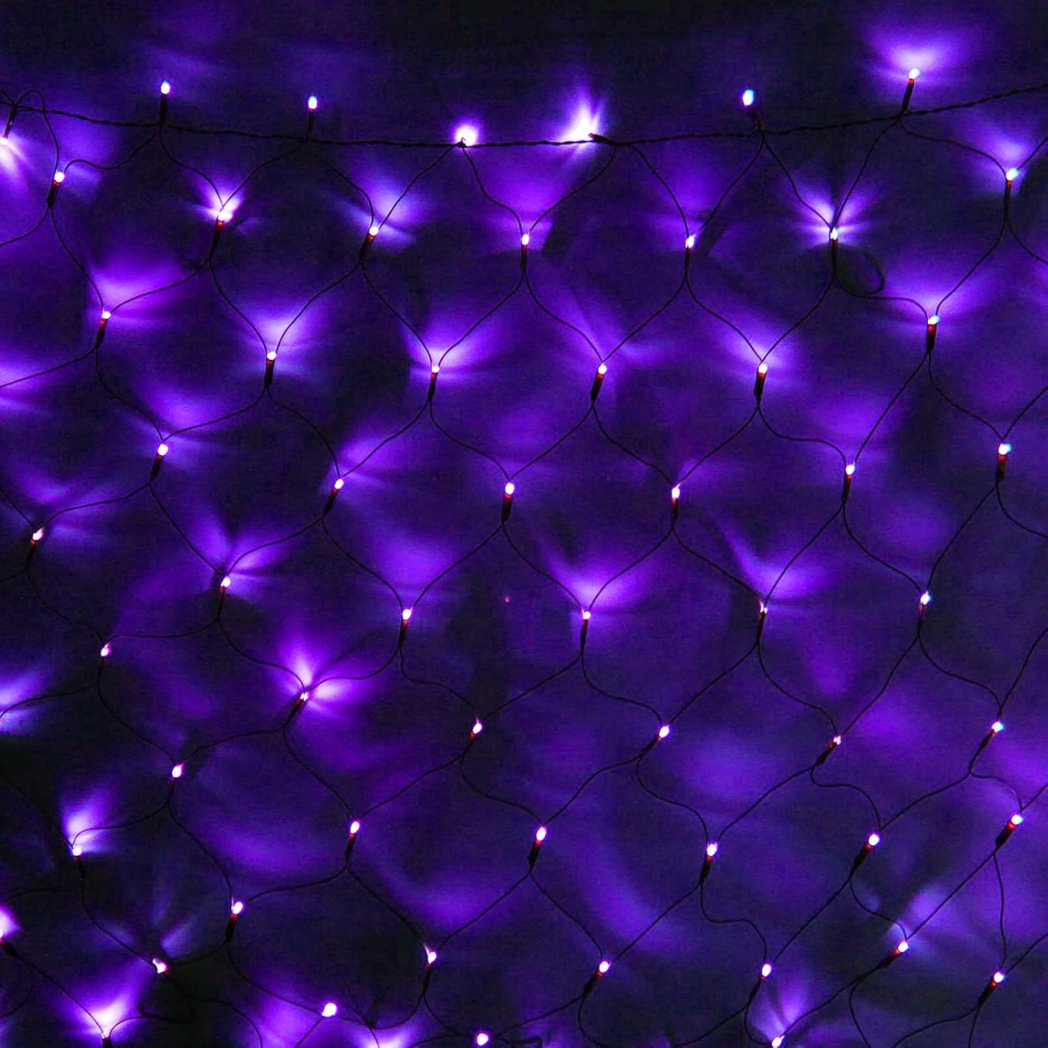 198 LED Purple Net Lights Outdoor Mesh Lights 9.8ft x 6.6ft for Garden, Lawn, Shrubs, Party, Wedding, Halloween Decorations, 8 Modes & Memory Function, Connectable, Blackish Green Wire-Purple