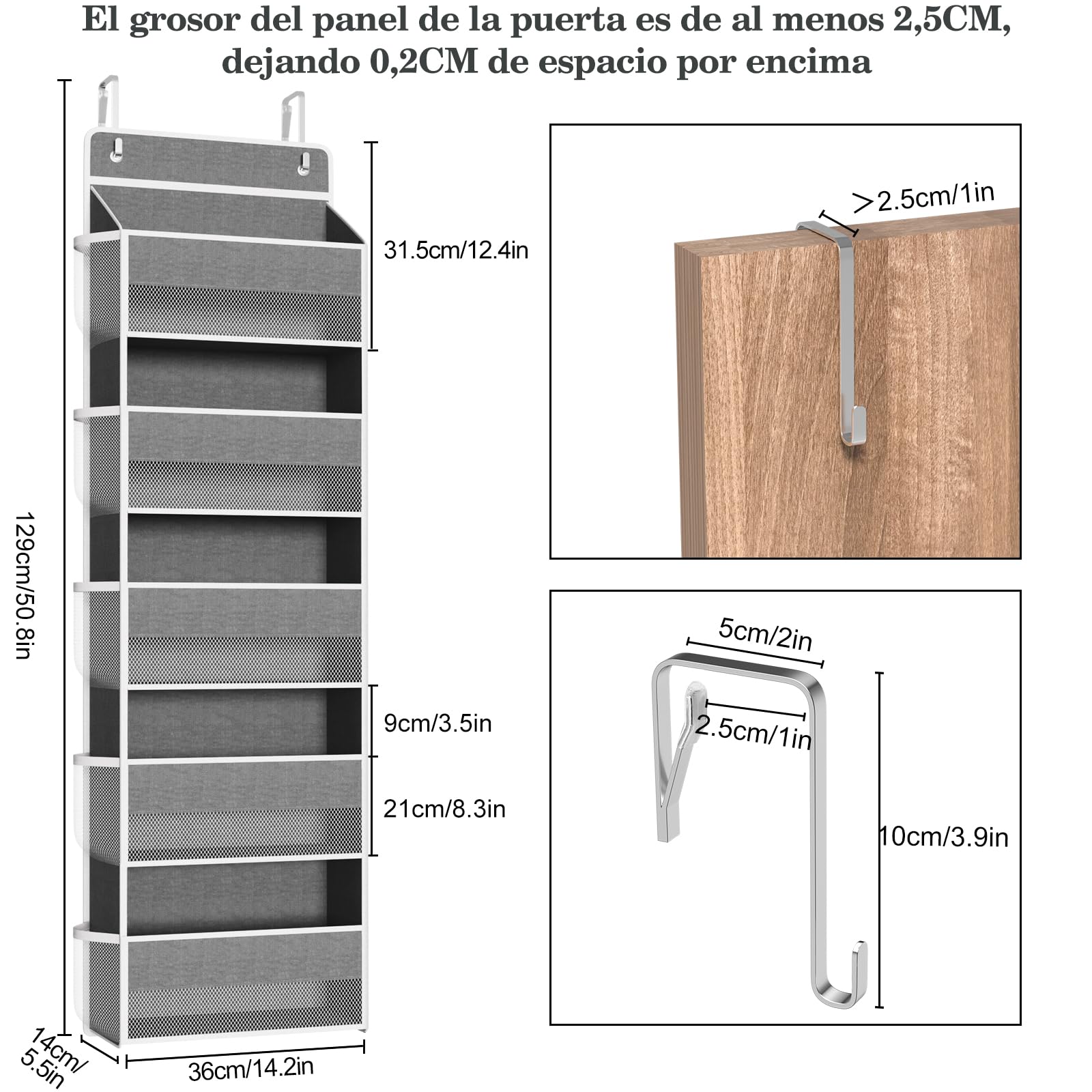 Estanteria Baño, Organizador Colgante con 5 Compartimentos | Organizador Armario Colgante, Organizador de Puerta, Colgador Plegable para Habitación, Baño