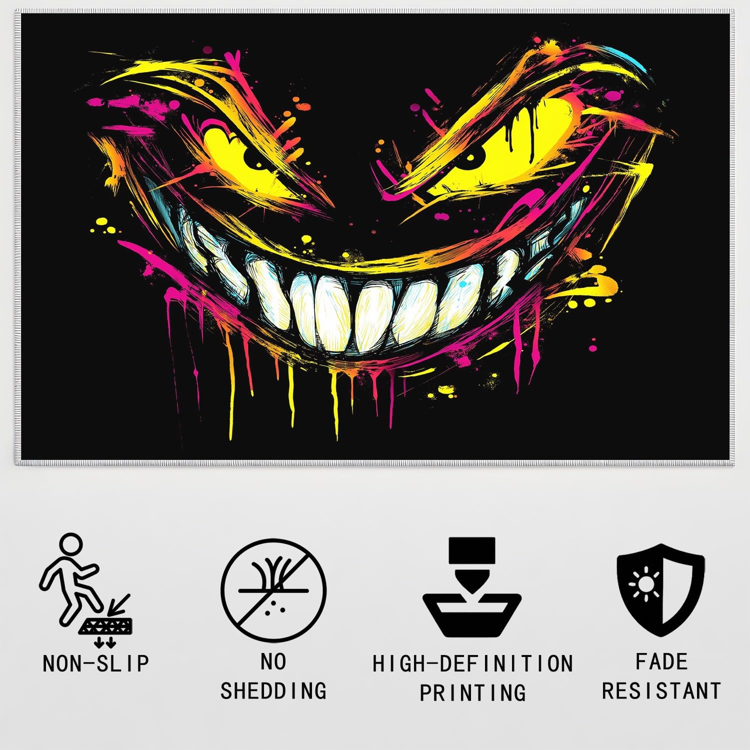 Generico Graffiti Abstrakcyjny Trendy Unikalny Halloween Smile Dywan Można prać w pralce Miękki w dotyku 160 x 230 cm Trwały dywan do pokoju młodzieżowego Wielokolorowa antypoślizgowa mata