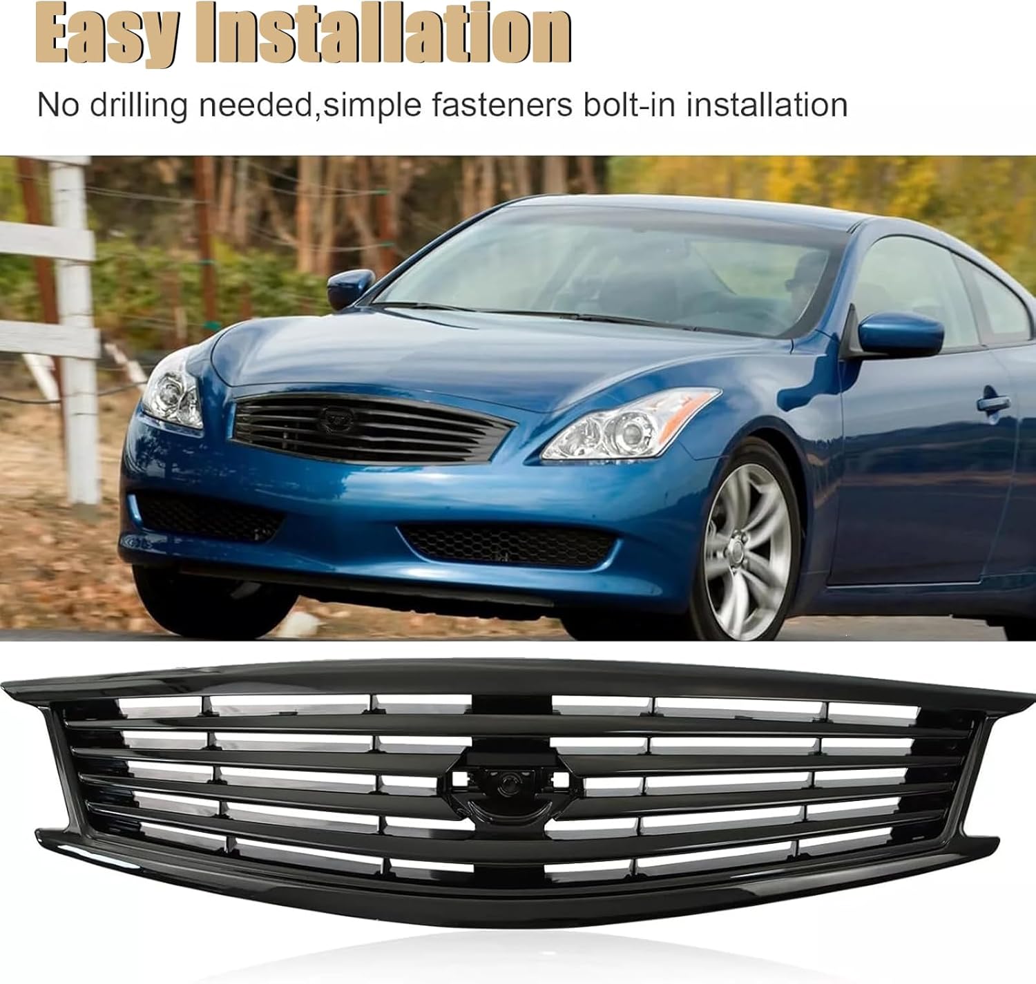Front Bumper Grille For Infiniti G37 G25 2010-2013 Q40 4 Door Sedan Gloss Black Hood Grill